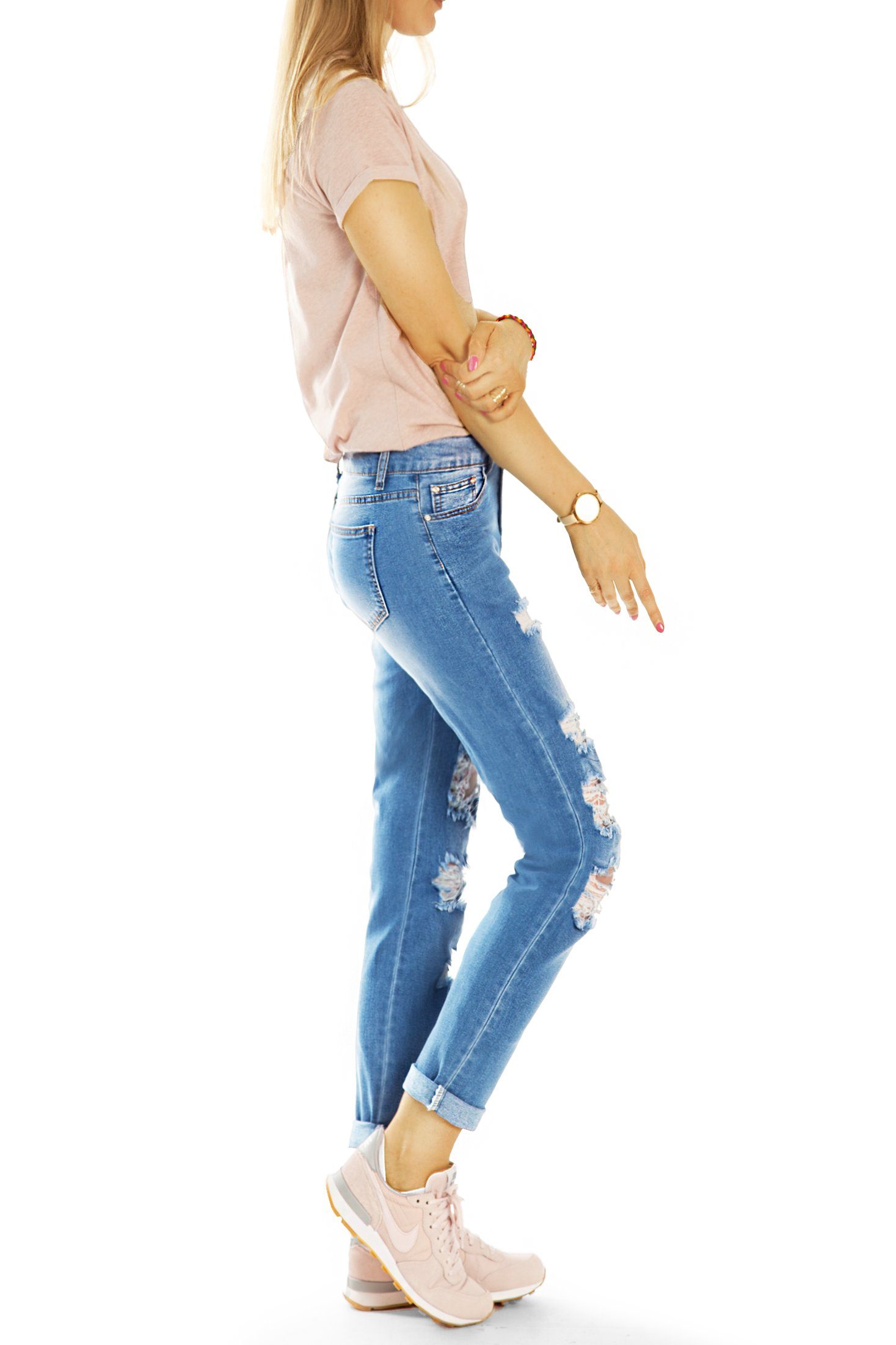 j17i Hose fit Waist Medium Destroyed Slim Stretch-Anteil, - - styled be mit 5-Pocket-Style Jeans, zerrissene Slim-fit-Jeans Damen