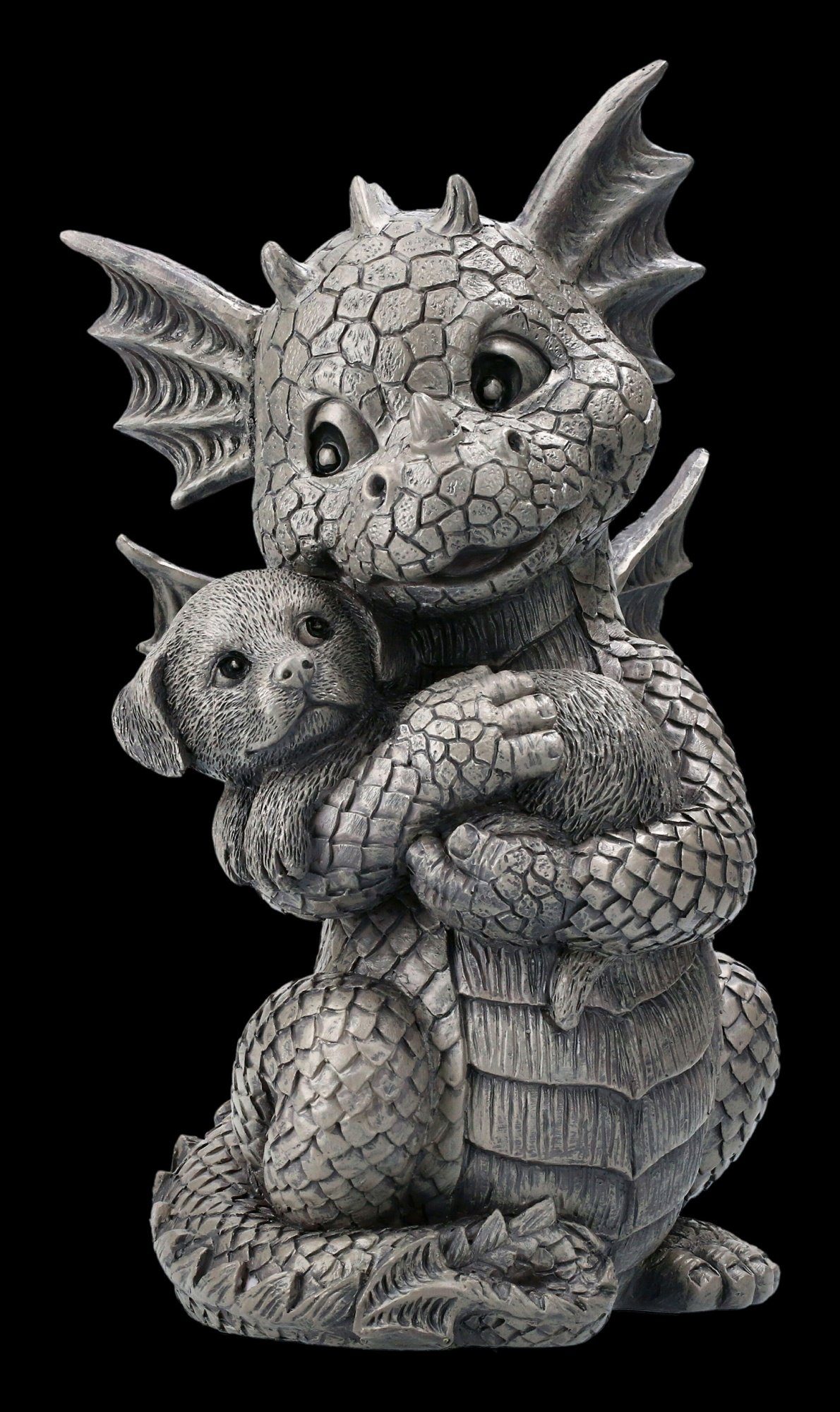 Figuren Shop GmbH Gartenfigur Gartenfigur - Drache mit Hundewelpe - Fantasy Tier Dekoration