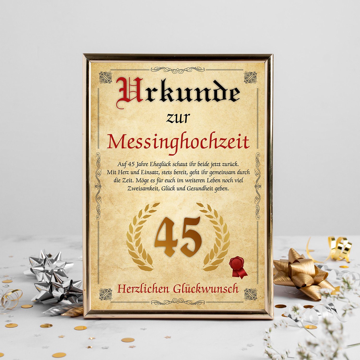 Tigerlino Poster Urkunde zum 45. Hochzeitstag Geschenk 45. Jahrestag