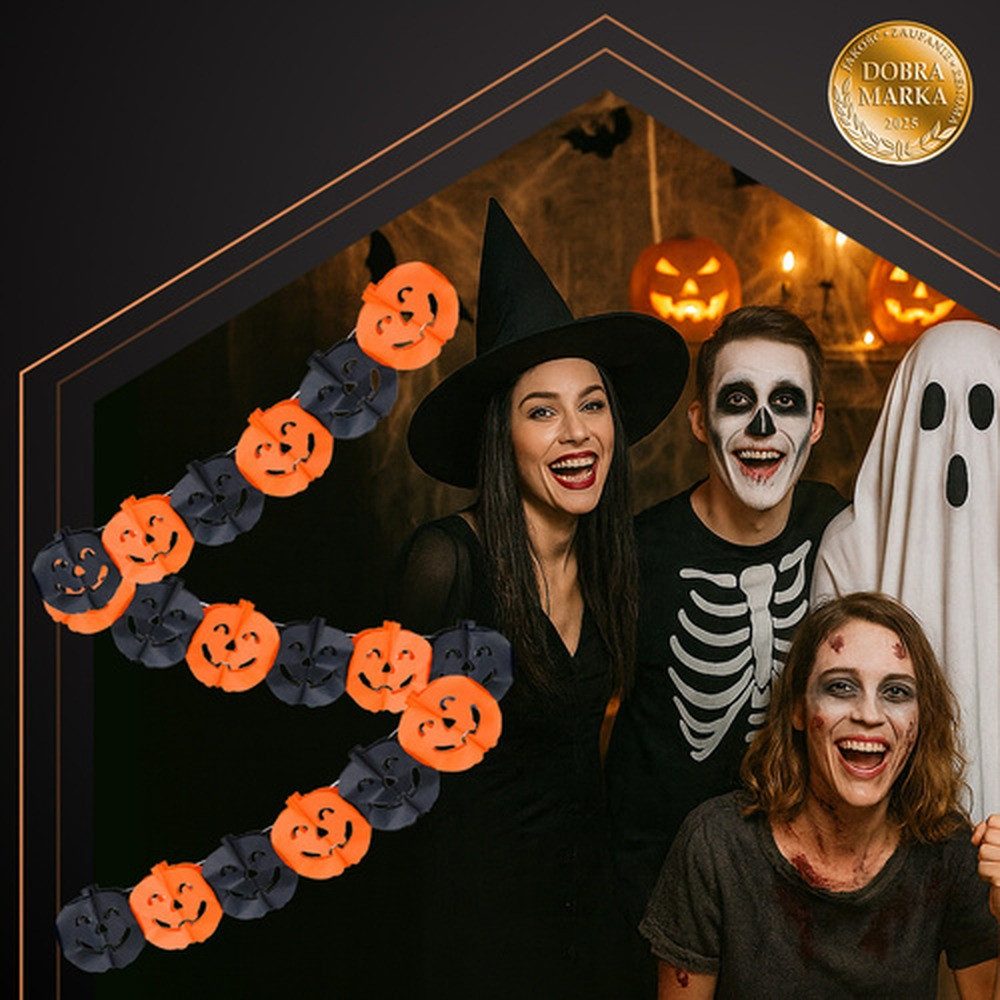 Ruhhy Girlande Halloween Kürbisgirlande, 3 m lange Papiergirlande mit großen Kürbissen (17,5 × 17,5 cm)