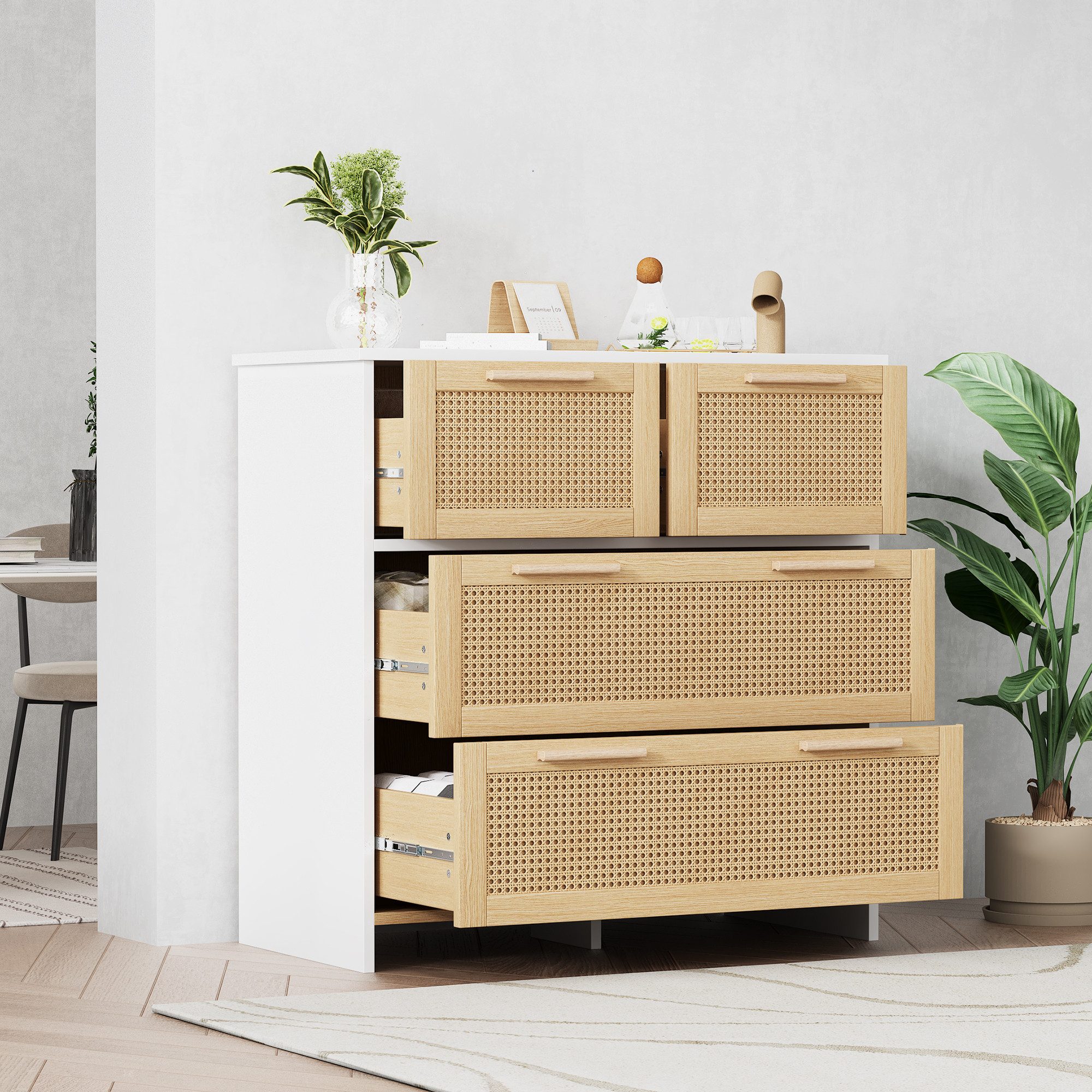 Flieks Sideboard (80x38x80cm, 1 St), 4-Schubladen Rattanschrank Kommode Anr günstig online kaufen