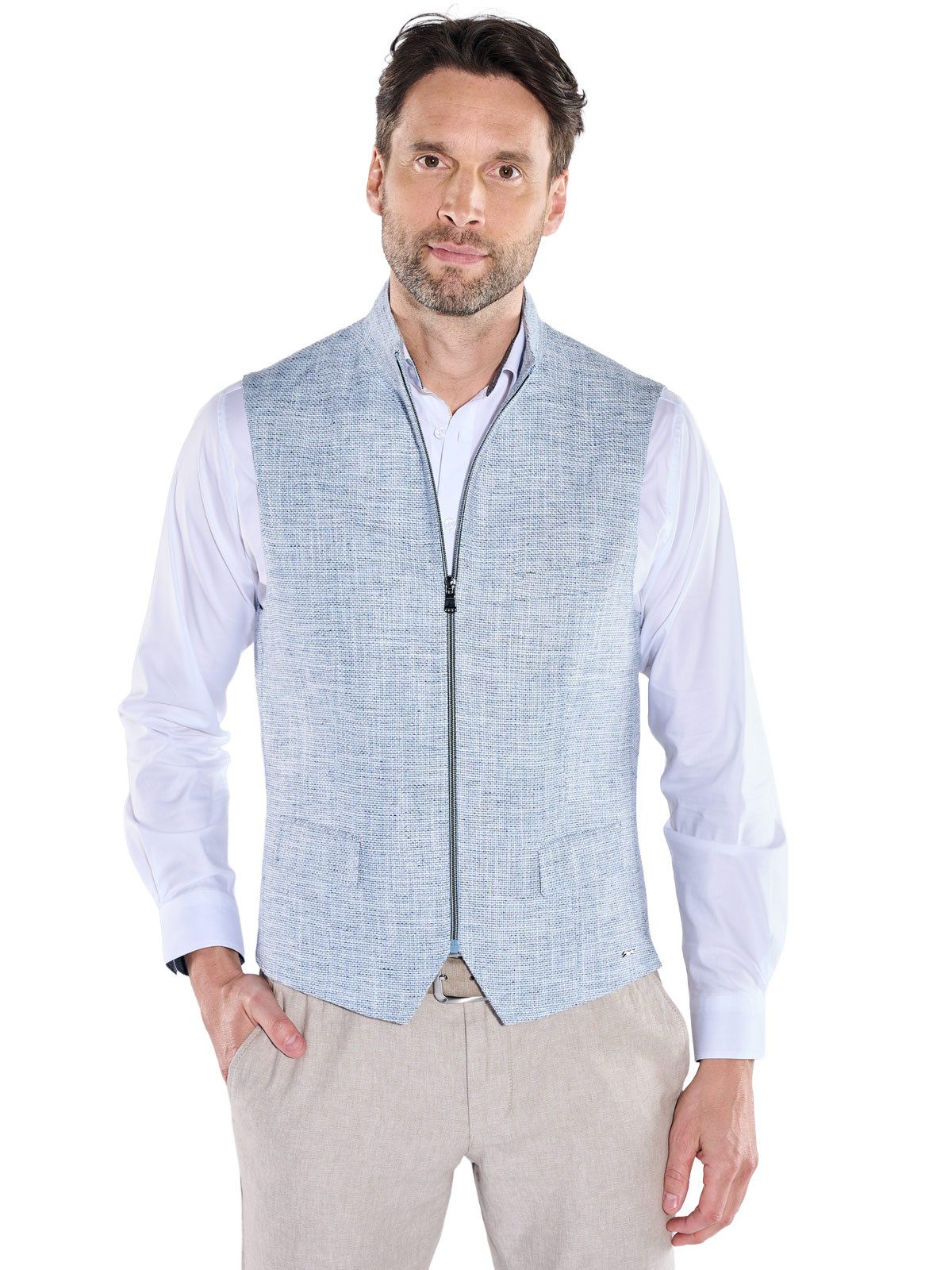 Engbers Anzugweste Herren Sakko Weste aus Leinenmix mit Reißverschluss, Hellblau