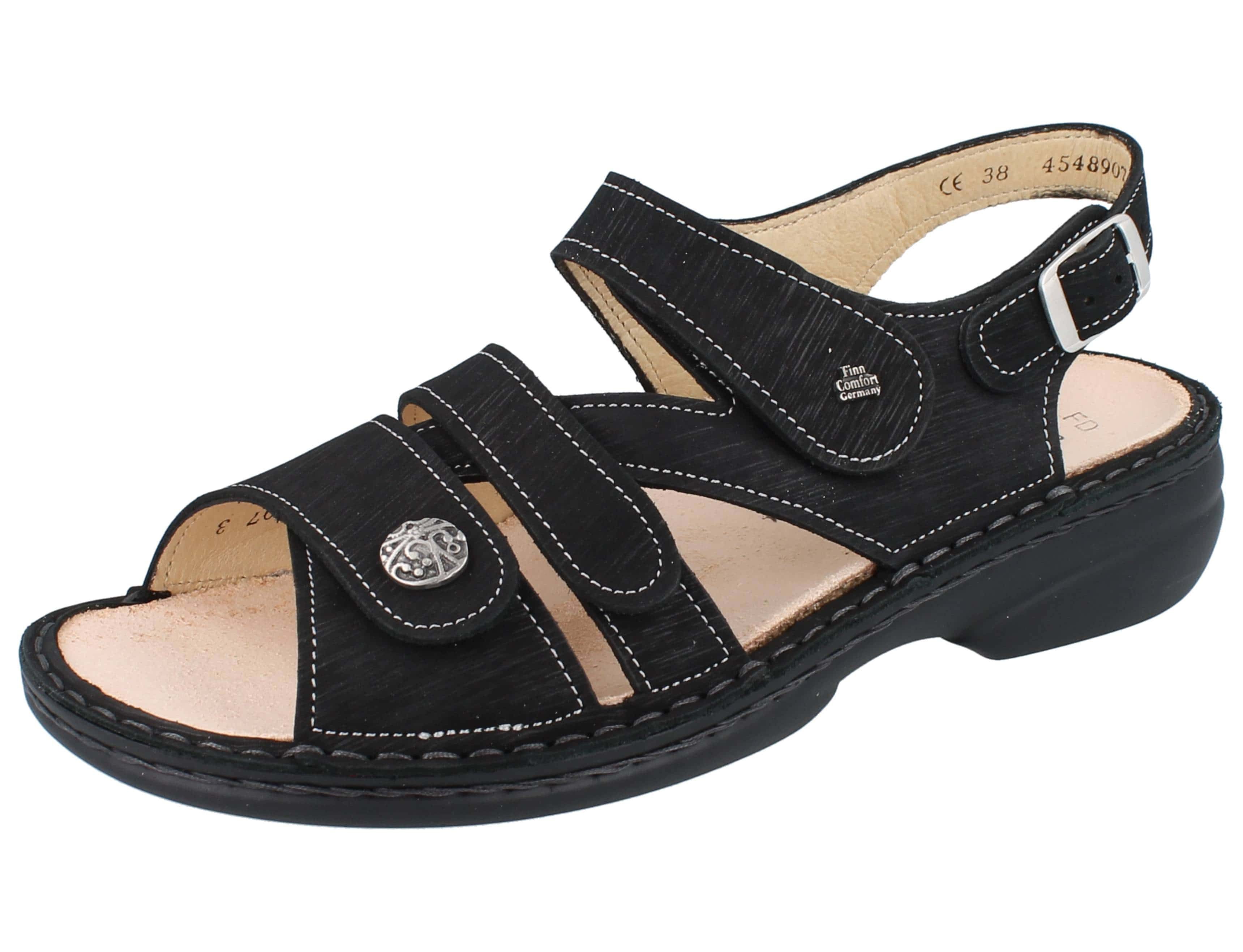 Finn Comfort FINN COMFORT Gomera Damen Sandalen schwarz Astor Nubukleder - Größe: Sandale Wechselfußbett