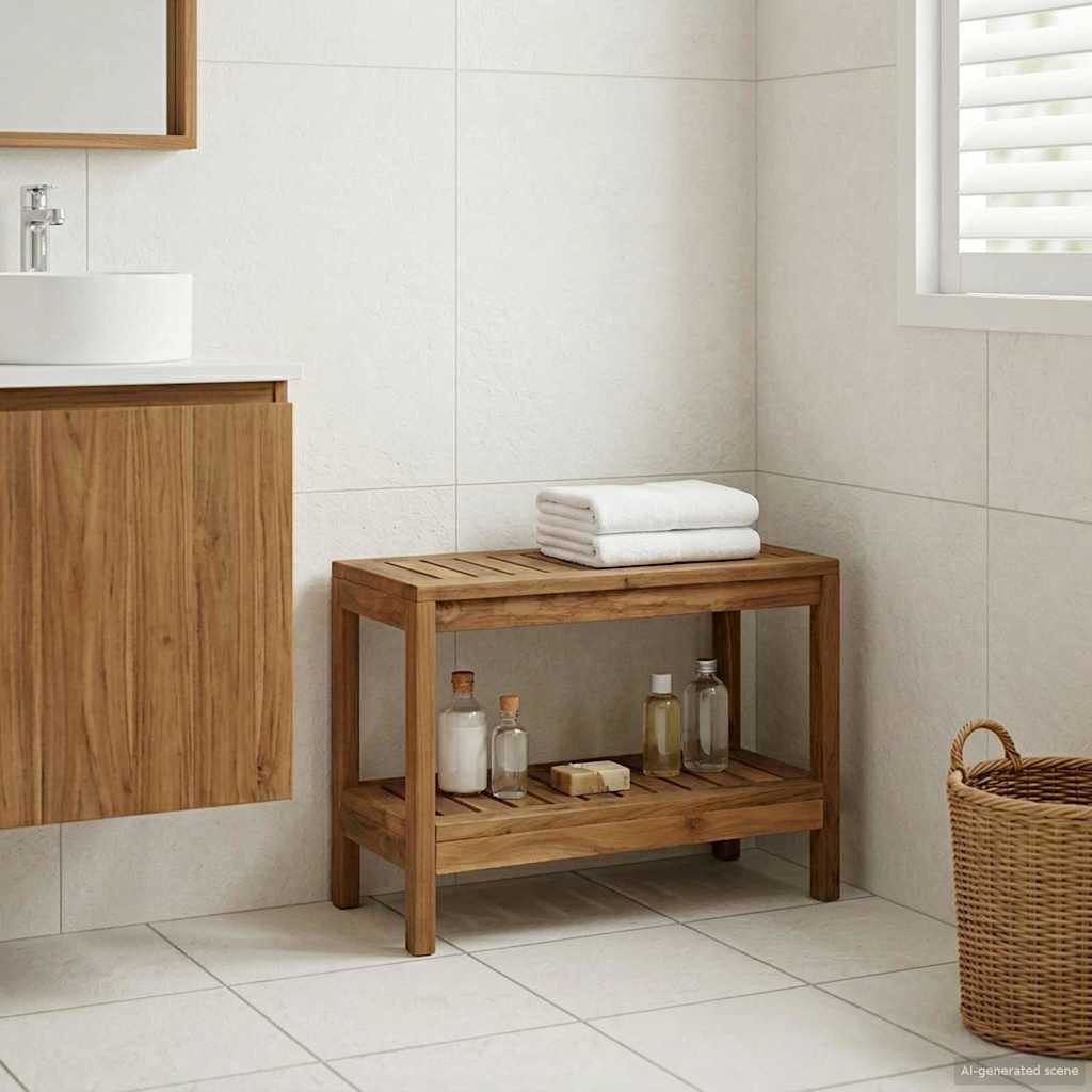 vidaXL Duschablage Badezimmer Beistelltisch Natur 60 x 30 x 45 cm Massivholz, 1-tlg.