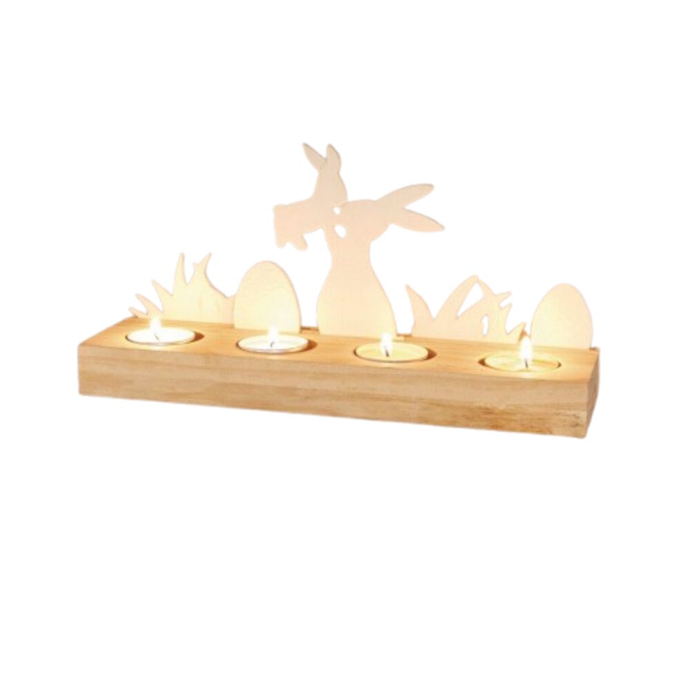 Home-trends24.de Teelichthalter mit Tablett Teelichthalter Osterwiese Osterdeko Свічкиhalter Tablett Holz Ostern
