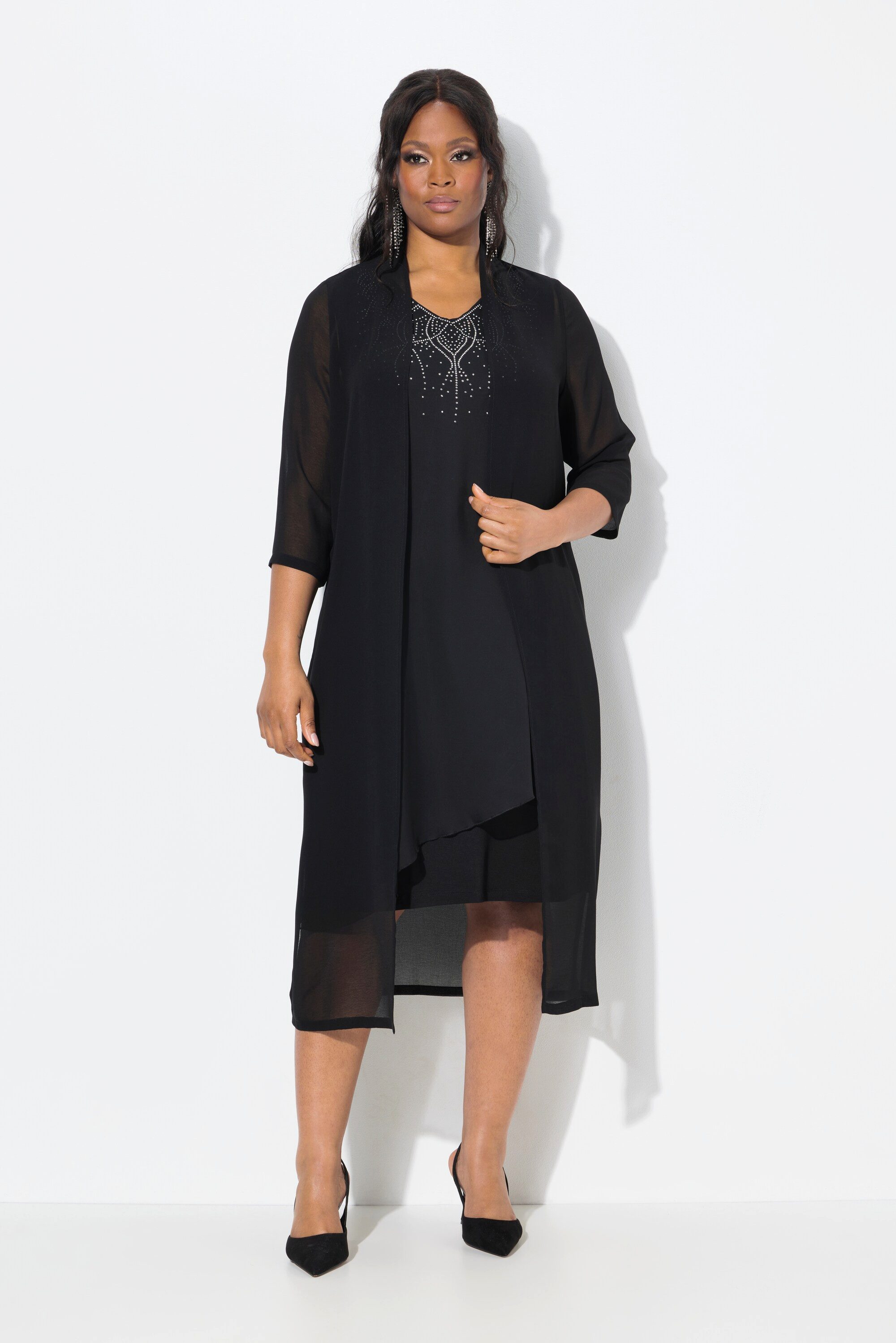 Ulla Popken Sommerjacke Chiffonjacke Schalkragen lange offene Form