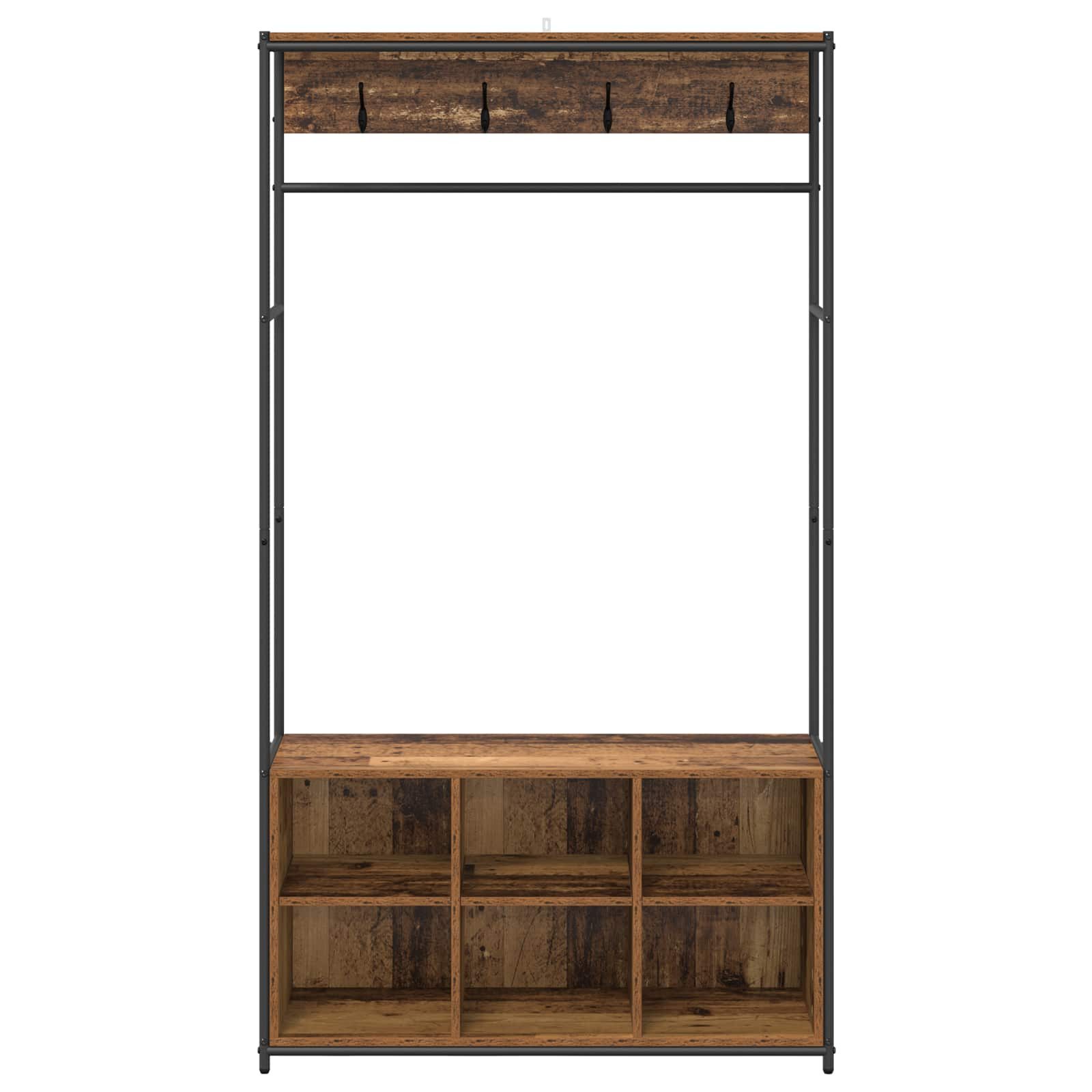 vidaXL Kleiderständer Garderobenständer mit Schuhbank Altholz 100 x 32 x 180,5 cm, (1 St)