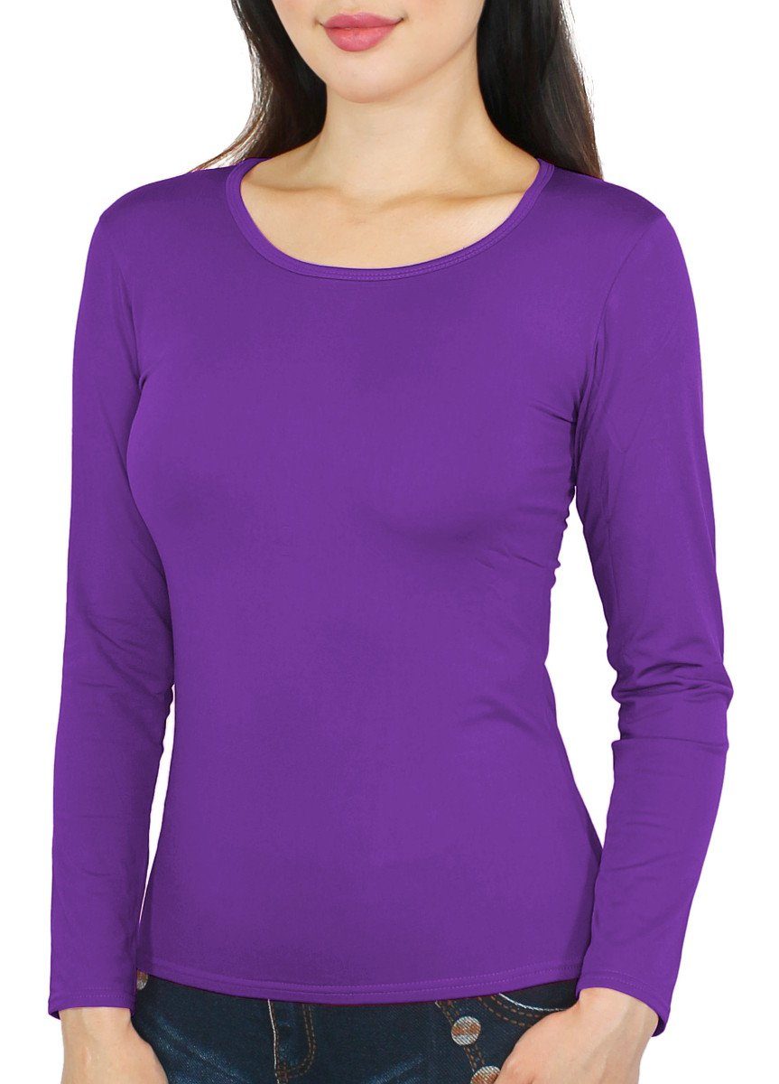 dy_mode Thermohemd Damen Thermo Langarmshirt Frauen Thermo Shirt Innenfutter Rundhals Gefüttert