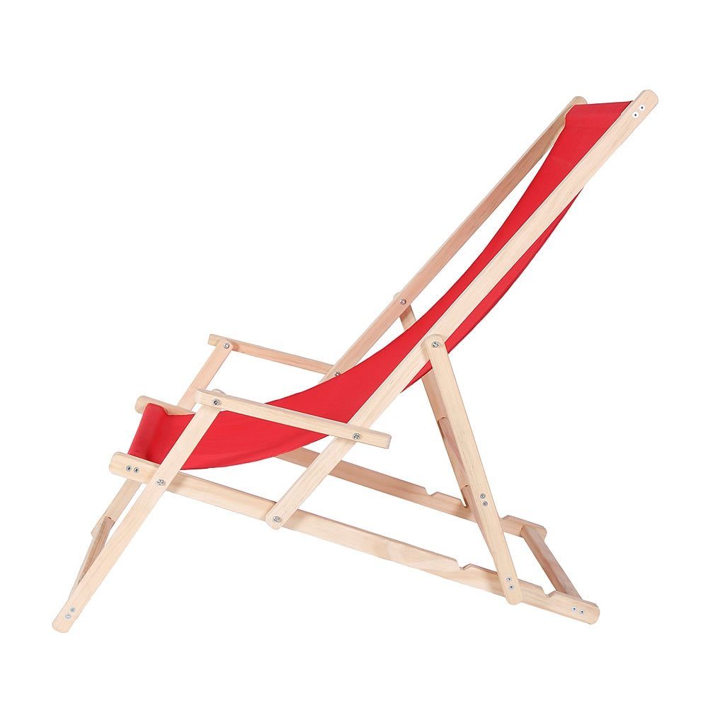 Melko Gartenliege Klappbarer Liegestuhl aus Holz mit Stoffbezug, Rückenlehne verstellbar, Liegestuhl, 1 St., Set bestehend aus 1 klappbaren Liegestuhl mit Stoffbezug, Klappbarer Strandstuhl aus Holz dreistufig verstellbarer Rückenlehne