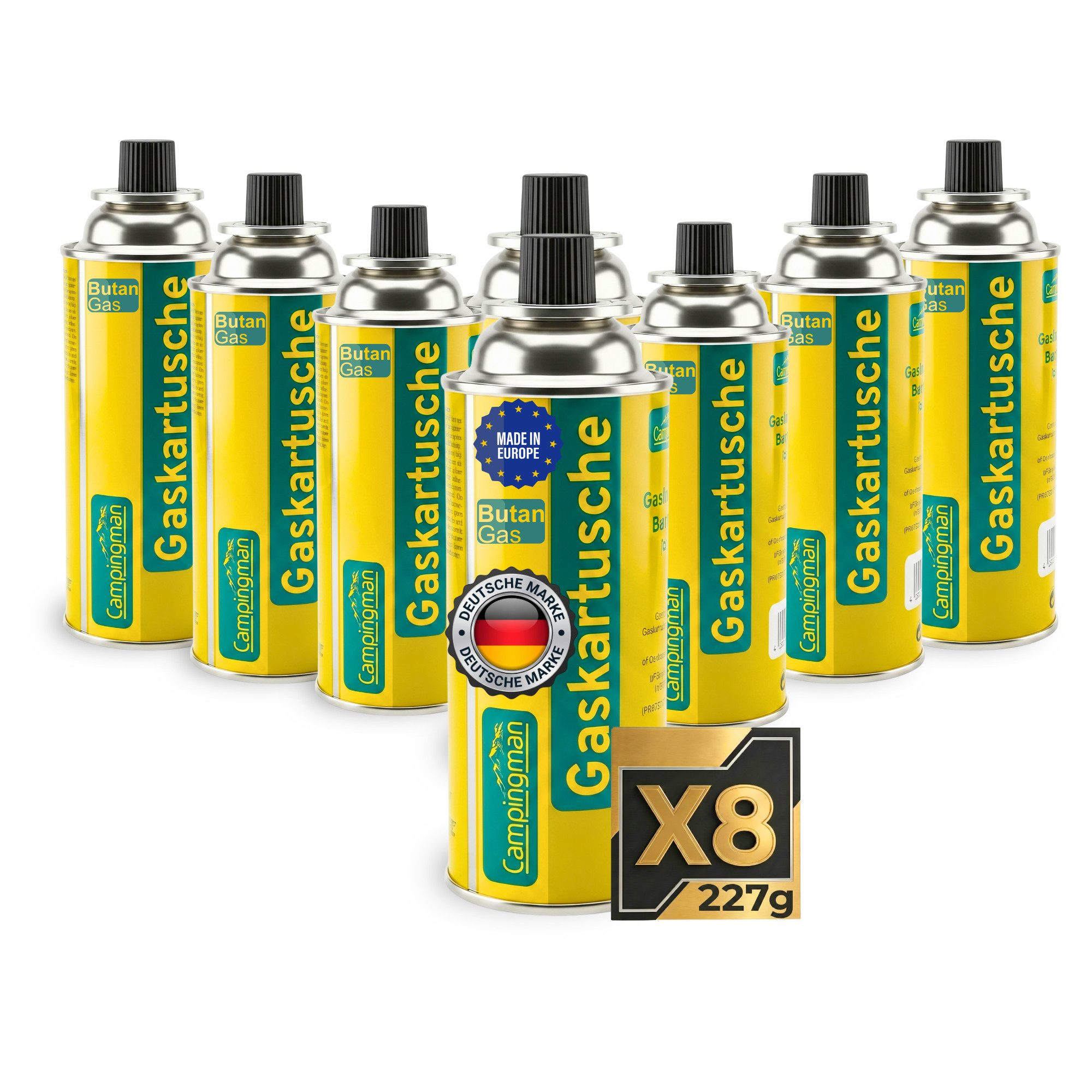 Campingman Gaskartusche Gaskartuschen 227g MSF-1A im –Unkrautbrenner & Gasgeräte, 8 St., Butangas Kartusche mit Ventil für Campingkocher