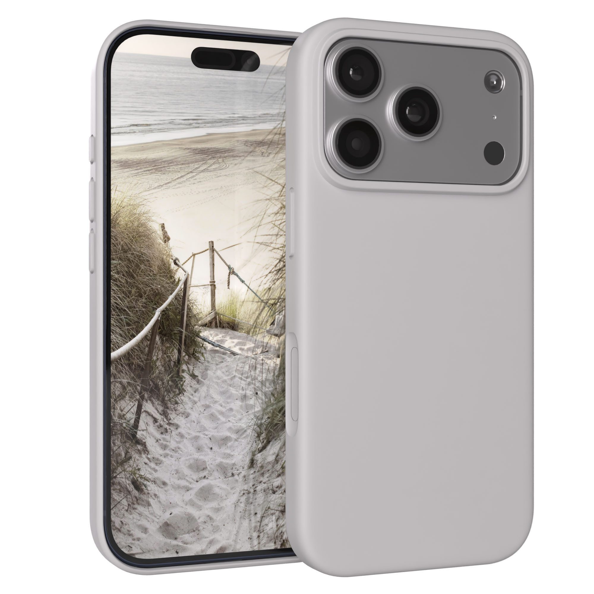 EAZY CASE Handyhülle für Apple iPhone 17 Pro Hülle Silikon 6,3 Zoll, Handy Softcase Hülle Silikon mit Displayschutz Case Hellgrau