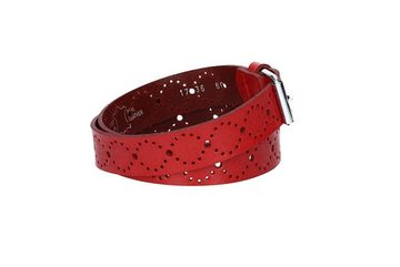 kiddybelts Ledergürtel Ledergürtel Kids 25mm in Rot mit Lochmuster und Schließe Silber (KB17-390) sehr weiches Vollrindleder