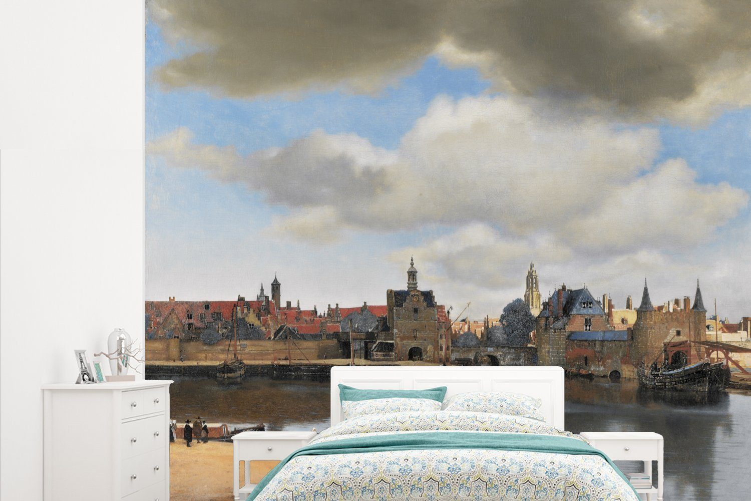 bedruckt, Matt, Delft Wohnzimmer Vliestapete für Vermeer, von Ansicht Schlafzimmer St), Gemälde (5 Küche, Fototapete MuchoWow von Fototapete Johannes -