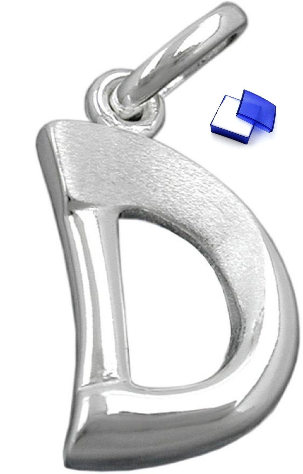 Buchstabenanhänger Anhänger Buchstabe D 925 Silber 15 x 9 mm teilmattiert glänzend