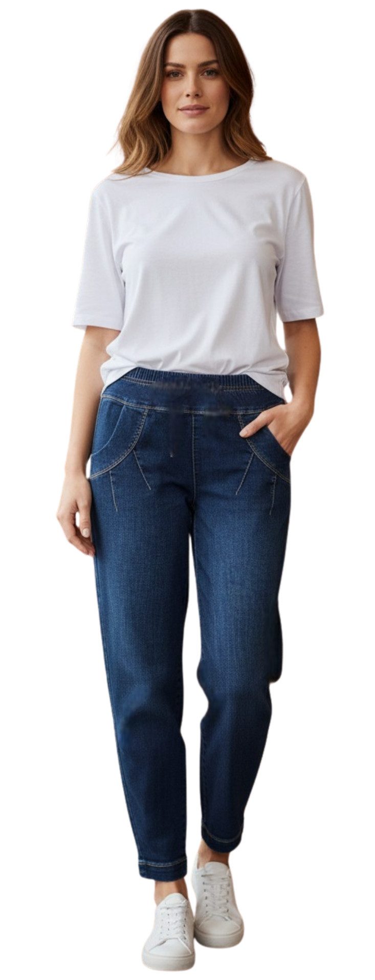 Stehmann Schlupfjeans Rachell3-700W, lässige Powerstretch Jeans mit Faltendetails super stretchig