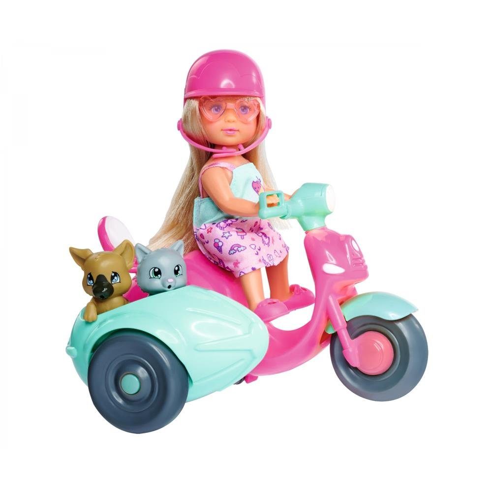 SIMBA Anziehpuppe Evi Love Scooter Friends, 12 cm, mit Roller, Beiwagen, Katze und Hund