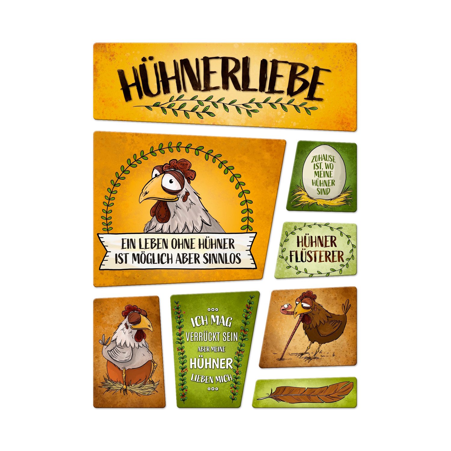 speecheese Magnet Hühner Kühlschrankmagnete 8er Set Zum Thema Huhn Hahn Henne Liebe Ei