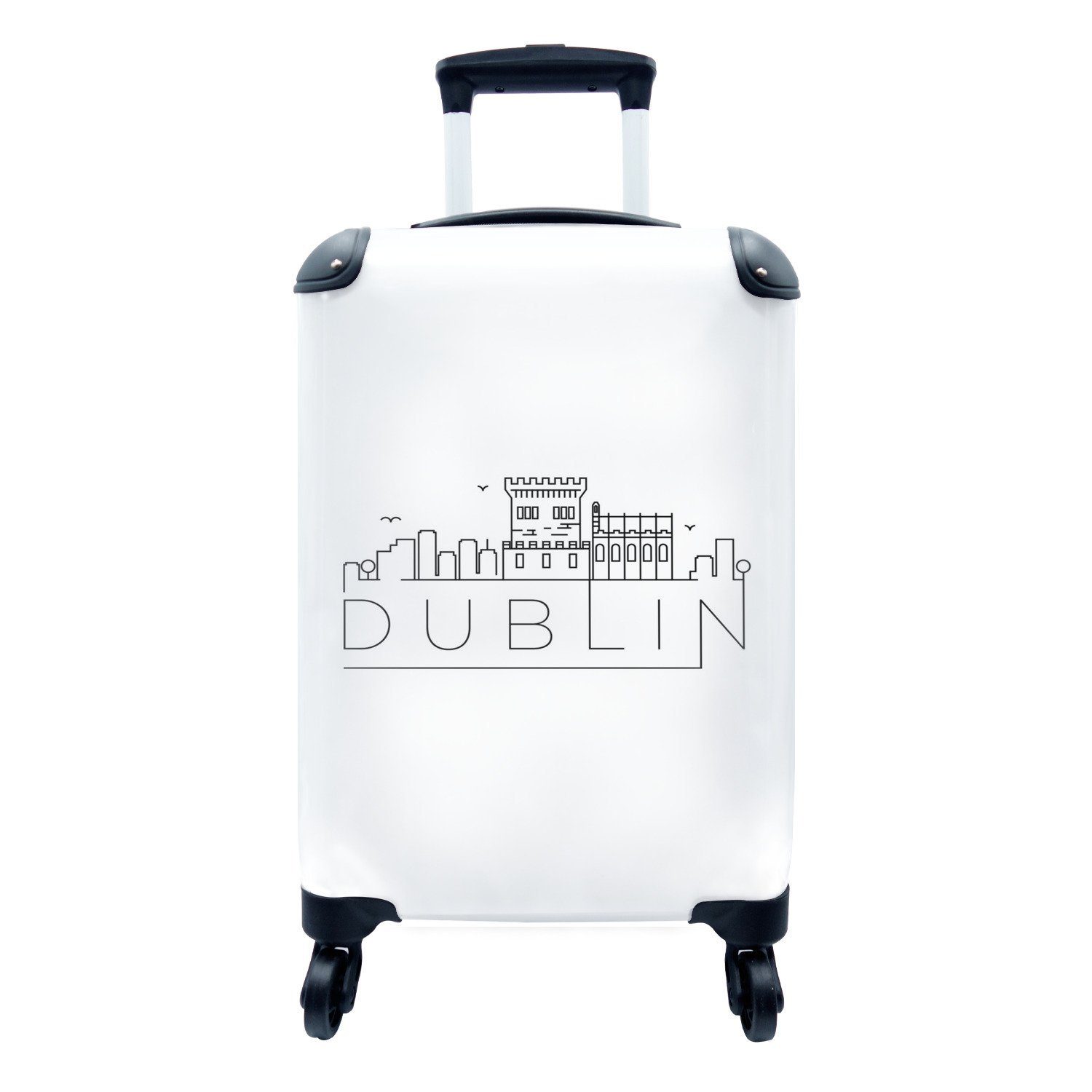 MuchoWow Handgepäckkoffer Skyline "Dublin" weiß, 4 Rollen, Reisetasche mit rollen, Handgepäck für Ferien, Trolley, Reisekoffer | Handgepäck-Koffer