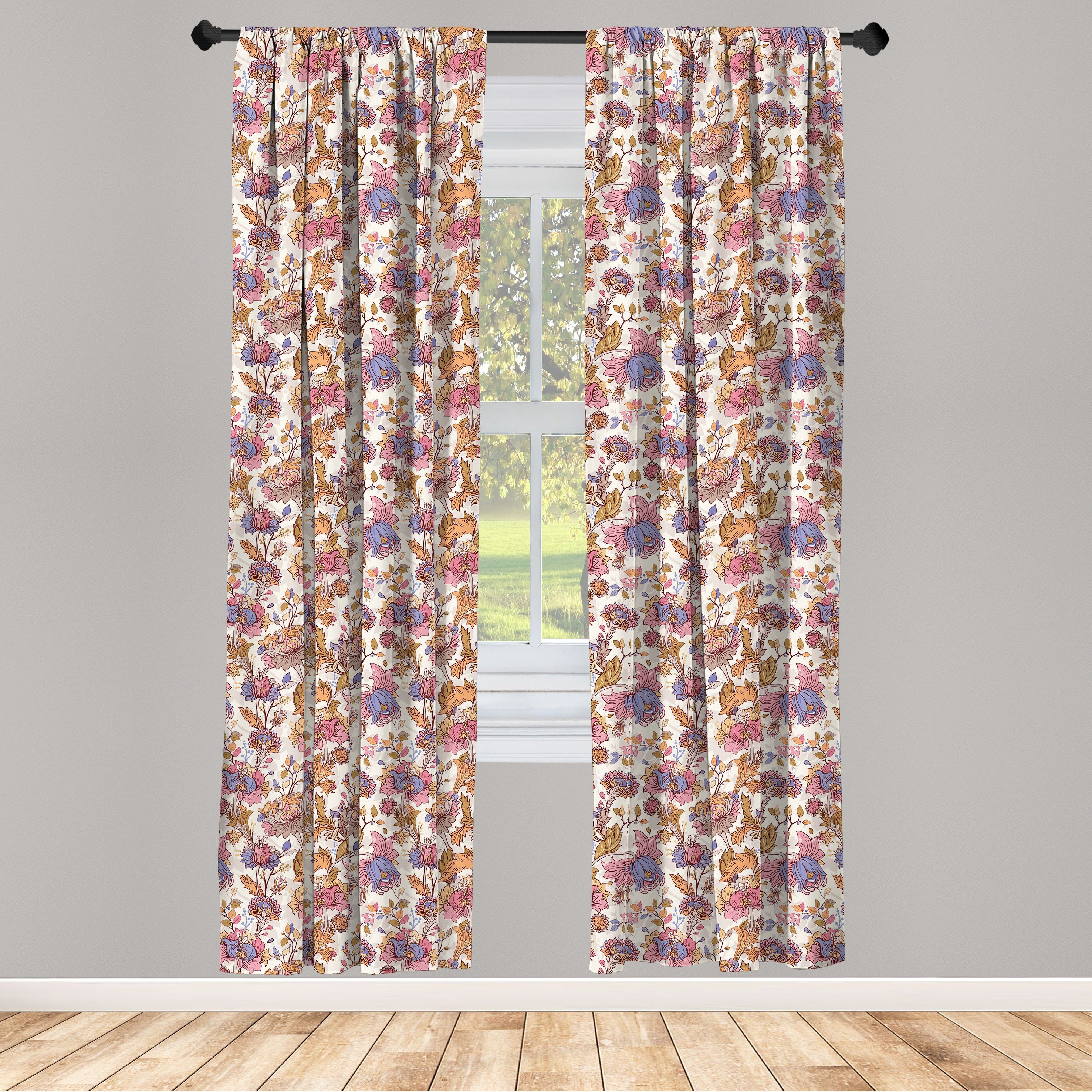 Gardine Vorhang für Wohnzimmer Schlafzimmer Dekor, Abakuhaus, Microfaser, Jacobean Sanfte Frühlings-Liebe-Flora