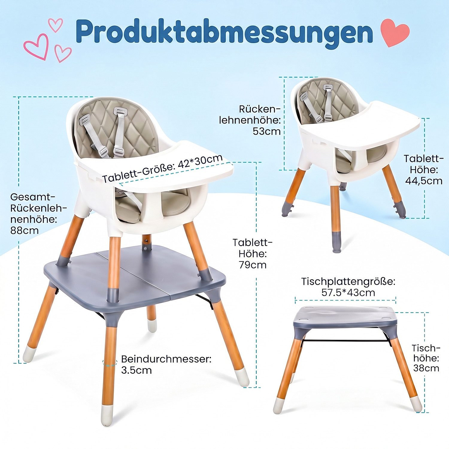 oyajia Kinderstuhl 6in1 Baby & Kombihochstuhl, Spieltisch mit Kinderstuhl (Babystuhl für Kinder ab 6 Monate) – Bild 4 von 5