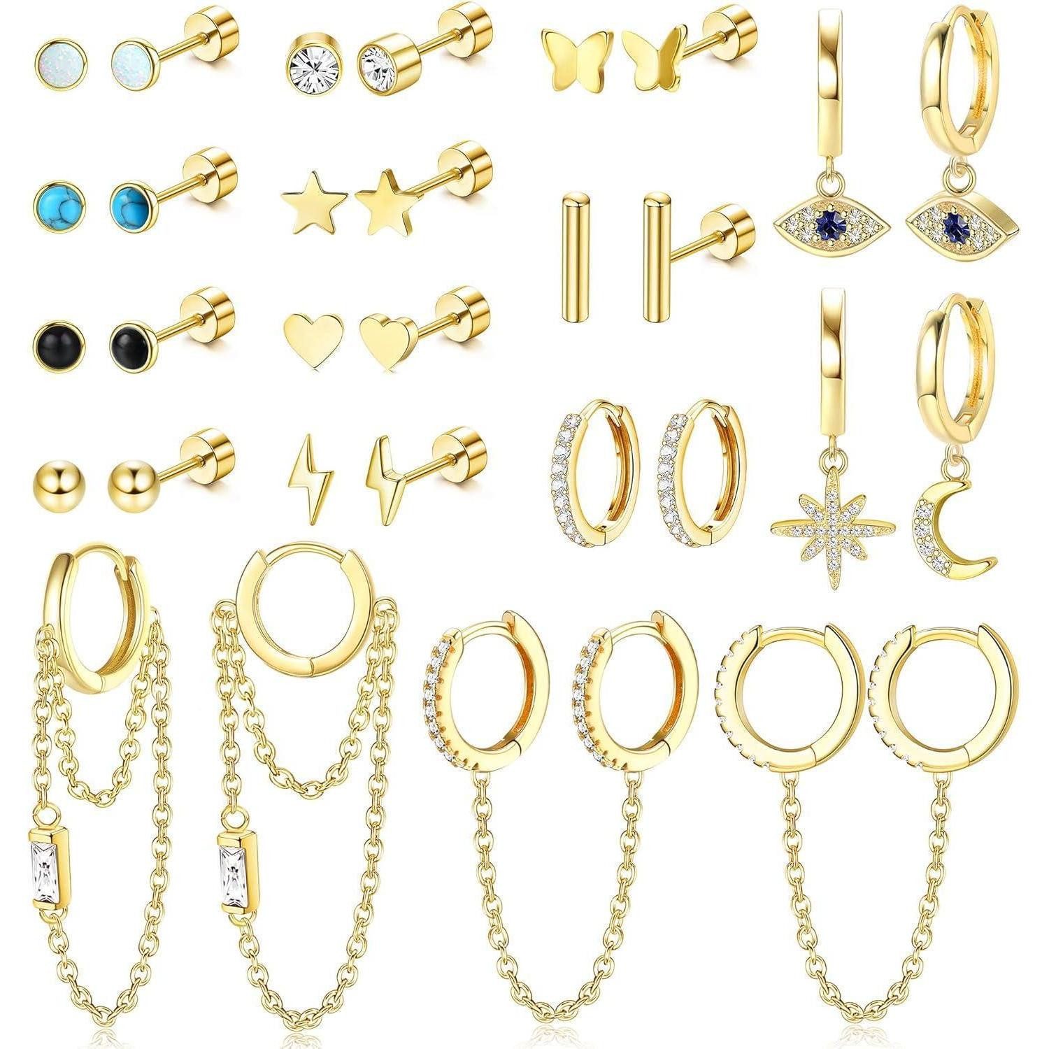 Ohrring-Set 15Paar Kleine Ohrringe Set Damen Hypoallergen Medizinisch Edelstahl