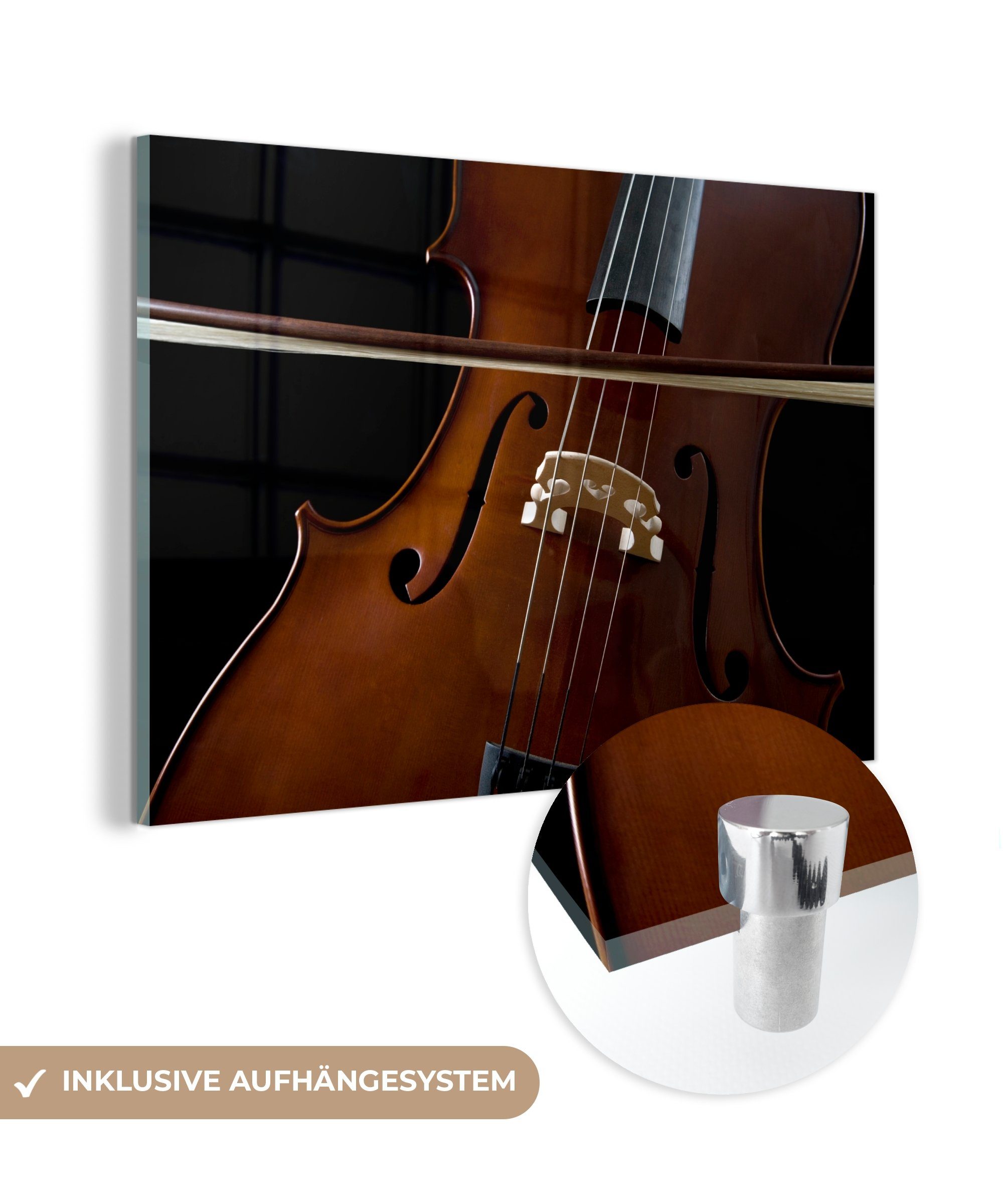 MuchoWow Acrylglasbild Ein Cello mit einem Bogen, (1 St), Acrylglasbilder Wohnzimmer & Schlafzimmer