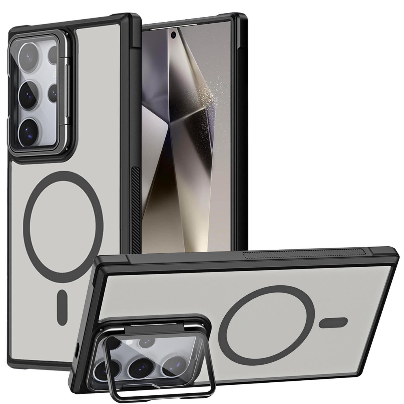 CoolGadget Handyhülle Hybrid CAM Handy Hülle für Samsung Galaxy S24 Ultra 6,8 Zoll, Kameraschutzglas klappbar Schutzhülle Metallring für Magsafe Zubehör