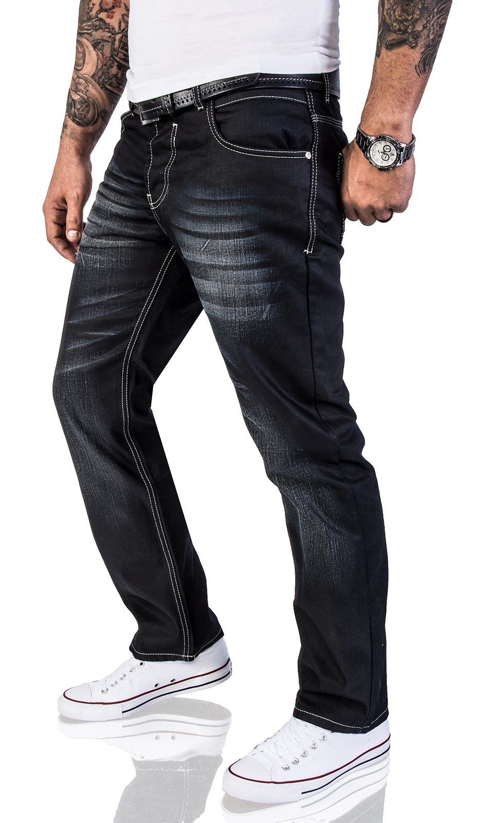Rock Creek Straight-Jeans Herren Jeans Stonewashed Schwarz RC-2064 günstig online kaufen