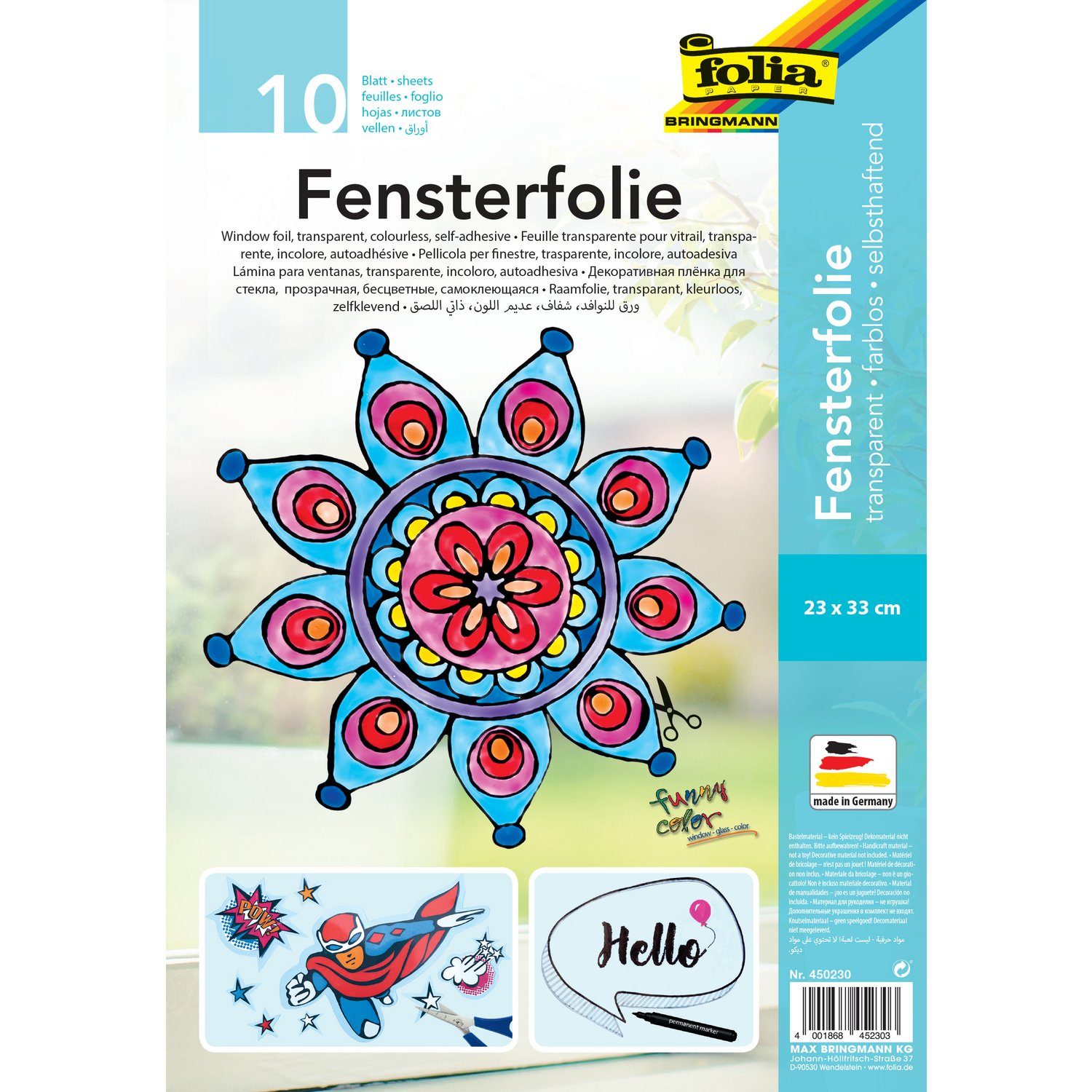 33 transparent, farblos, Folia, cm, 23 x Fensterfolie 450230, selbsthaftend