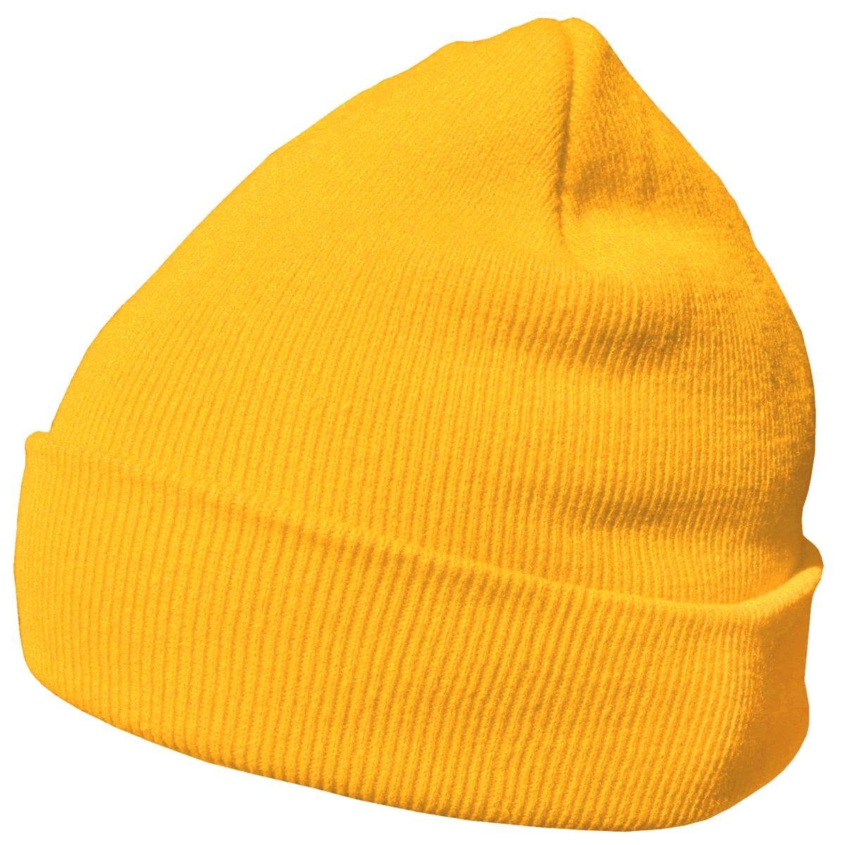 Wintermütze, DonDon Beanie mit (Packung, Beanie gelb Mütze 1-St) Design, Krempe klassisches