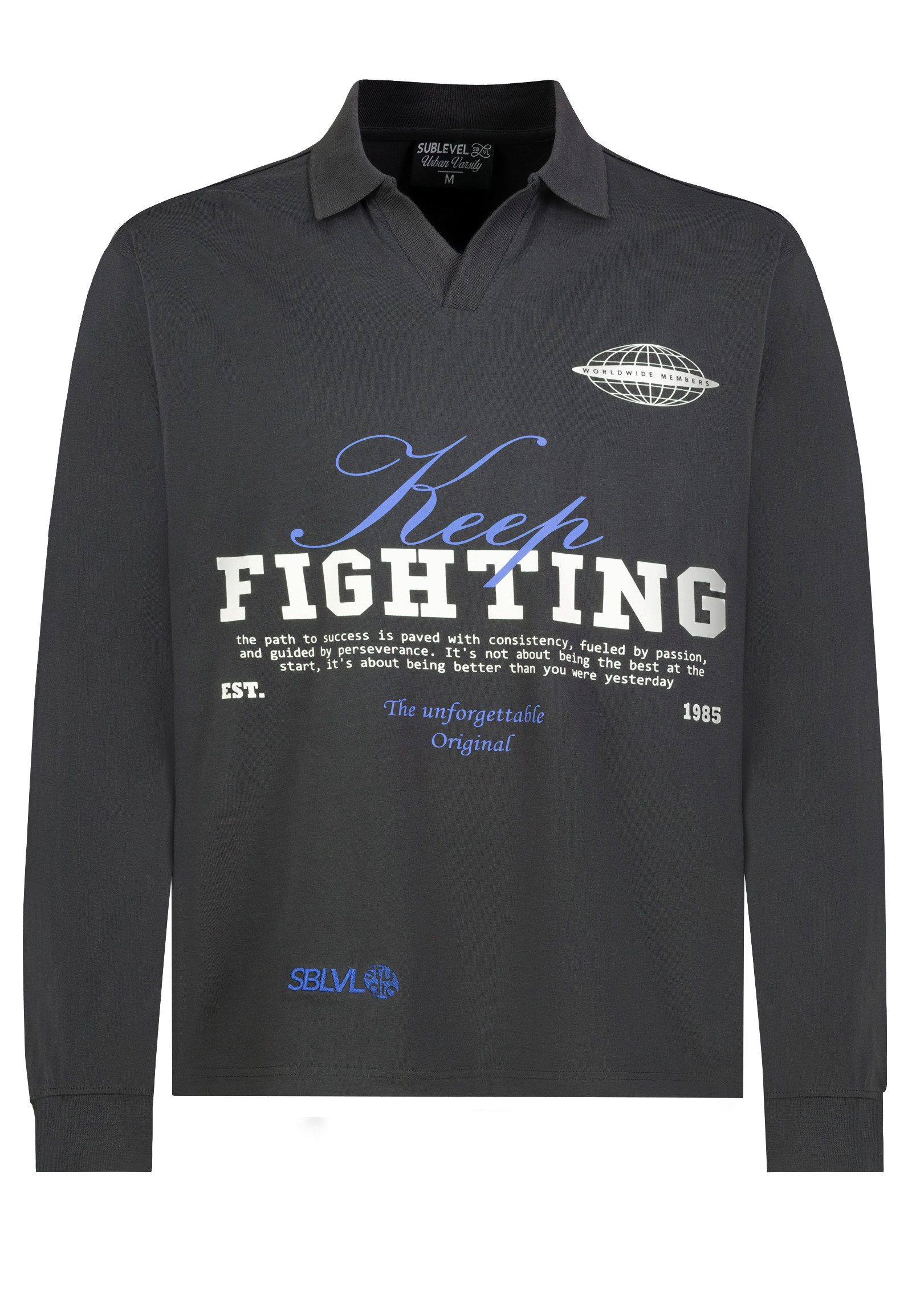 SUBLEVEL Longsleeve Herren Polo Longsleeve mit Print Polokragen, Baumwollshirt
