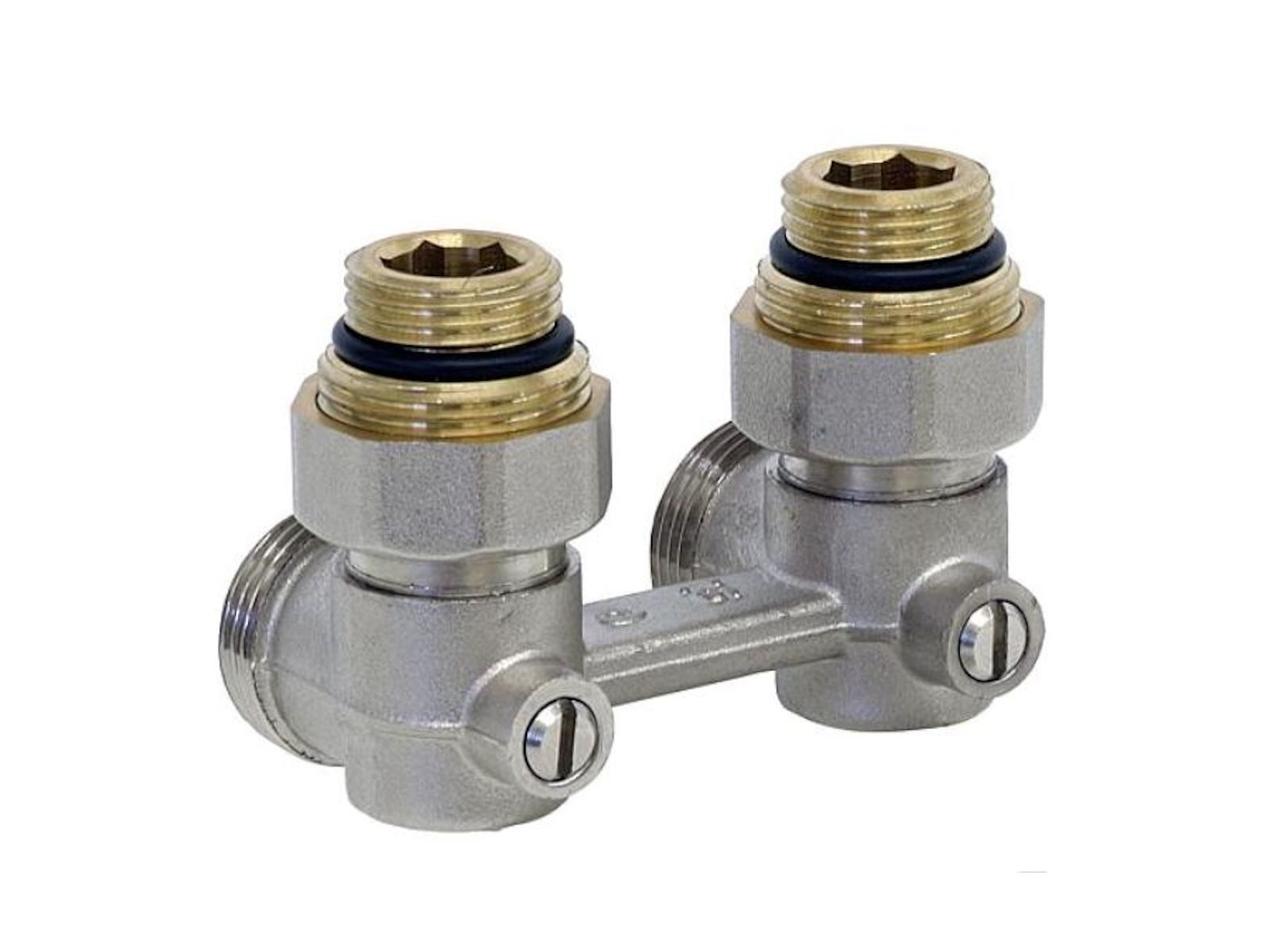 Heizkörper Hahnblock-Verschraubung für 2-Rohrbetrieb, 50 mm, Eckform