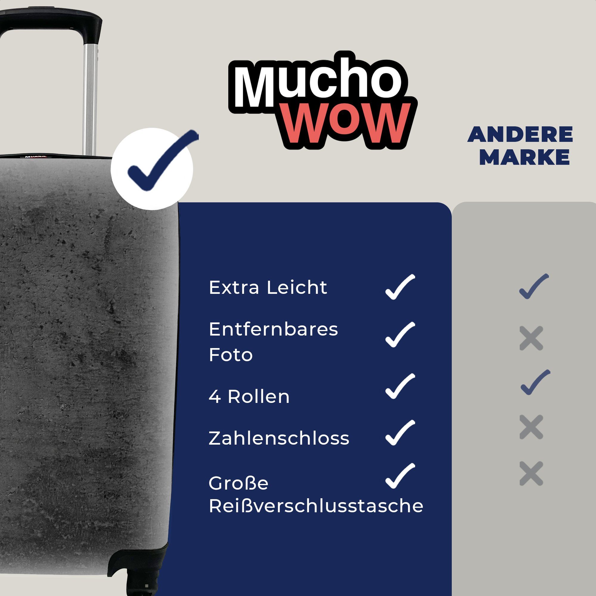MuchoWow Handgepäckkoffer Beton Reisetasche - - - Robust für Grau Vintage Schwarz, Trolley, - Reisekoffer 4 - Ferien, rollen, Handgepäck Rustikal mit Rollen