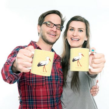 Mr. & Mrs. Panda Kinderbecher Storch - Gelb Pastell - Geschenk, lustige Sprüche, Kindertasse, Tierm, Kunststoff, Kindergeschichten Motive