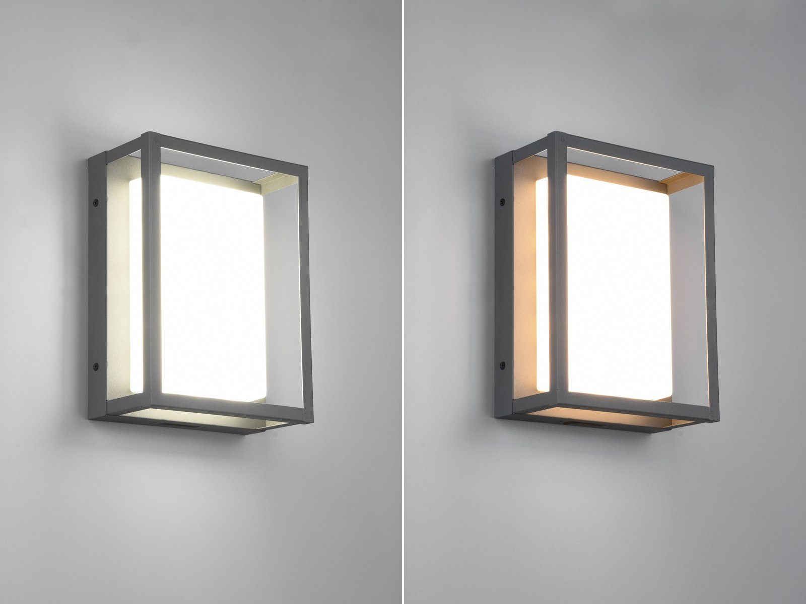 TRIO Leuchten LED Außen-Wandleuchte, Farbsteuerung, LED fest integriert, 1x LED 10,5 Watt, 1100 Lumen, Warmweiß - Neutralweiß, 2-er Set Fassaden-Beleuchtung Haus-Wand, Terrassen-Leuchte, Anthrazit