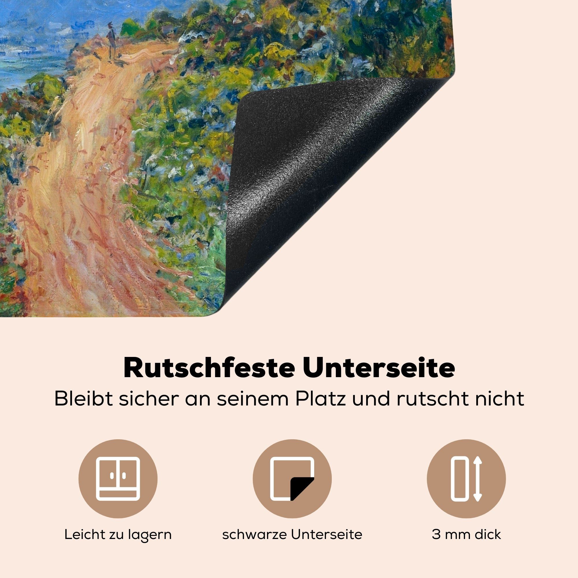 für (1 MuchoWow Claude Herdblende-/Abdeckplatte La Vinyl, Ceranfeldabdeckung Induktionsmatte - von die Corniche Gemälde küche, 59x52 tlg), cm, Monet, Monaco bei