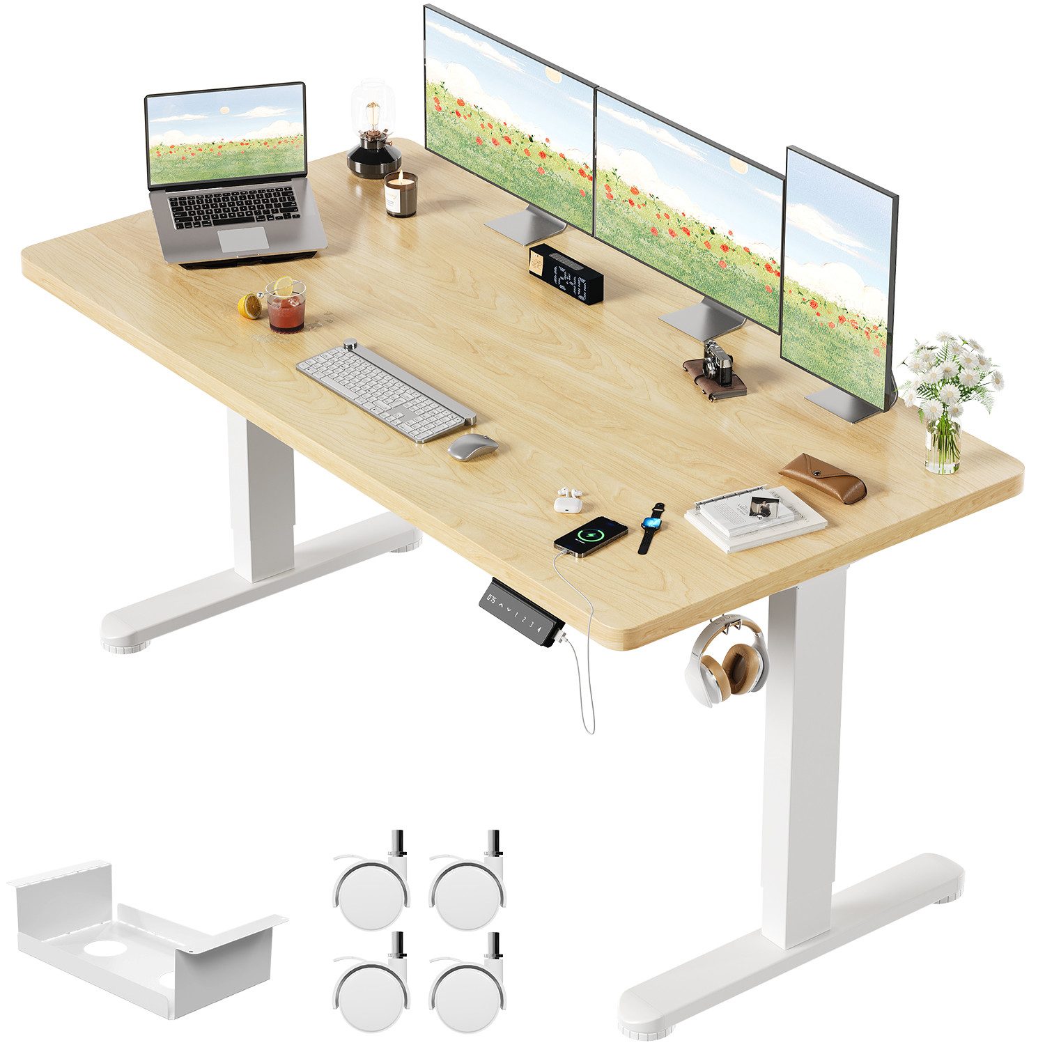 HOMALL Schreibtisch Höhenverstellbarer Elektrisch mit 25mm starker einteiliger Tischplatte (Ausgestattet mit zwei Motoren und doppelten Verstärkungsstreben, trägt er über 100 kg und lässt sich nach oben und unten sowie nach links und rechts verstellen)