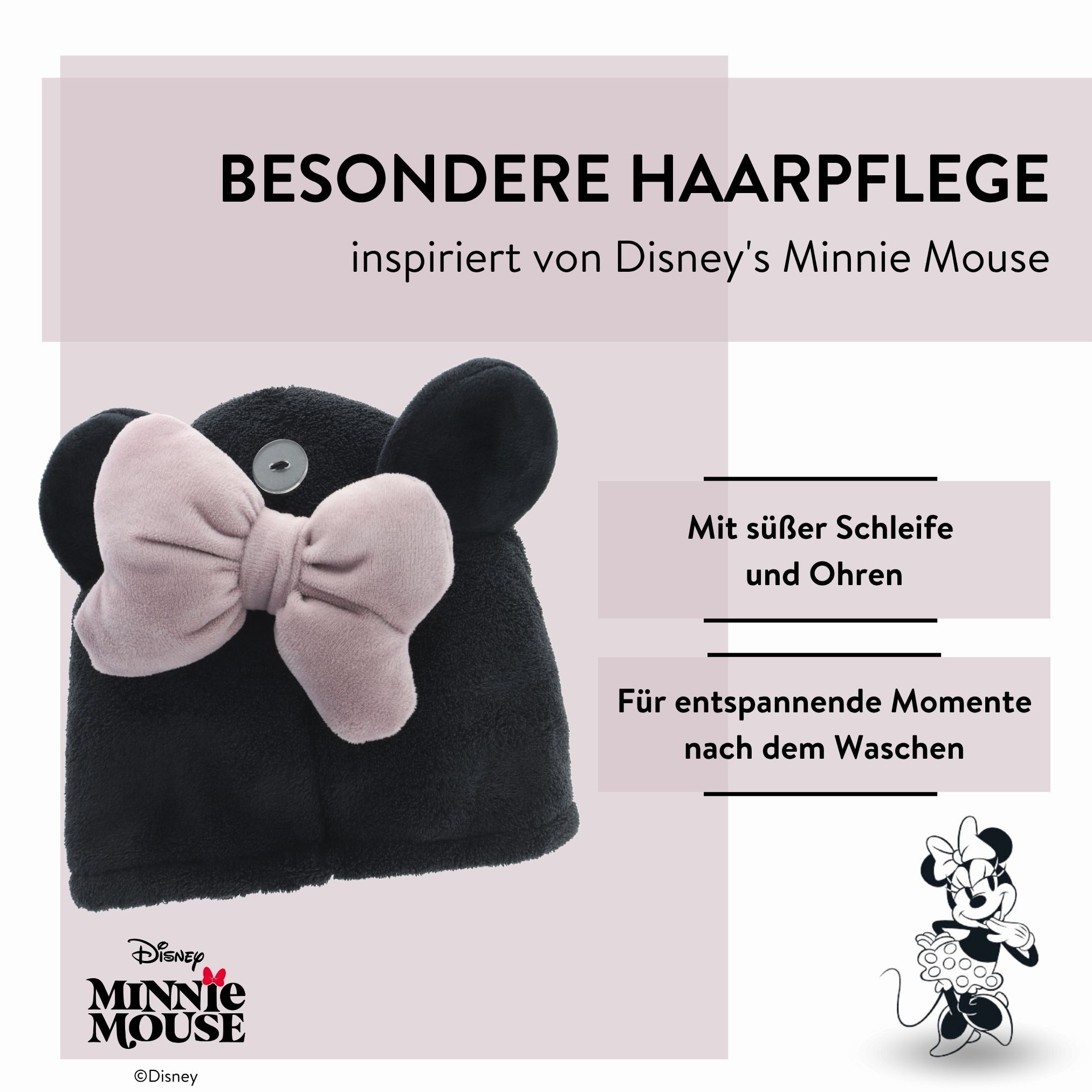 PARSA Beauty Turban Disney Minnie Mouse inspirierter Mikrofaser Haarturban mit Ohren
