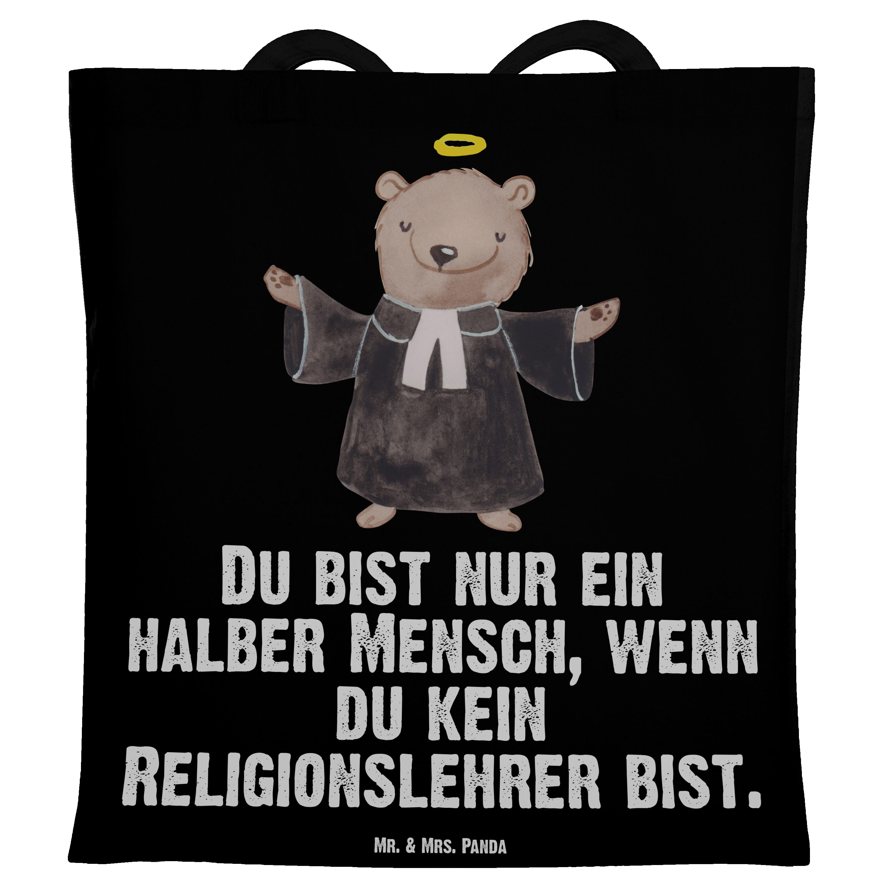 Herz Geschenk, Mrs. & Beuteltasche, mit - Tragetasche Religionslehrer (1-tlg) Mr. - Panda Schwarz Schule,