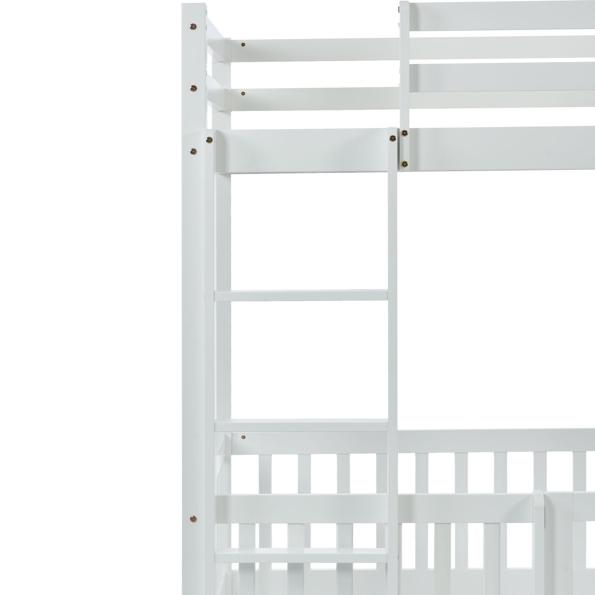 Zäune und Leiter, Flieks Kiefernholz Kinderbett (mit 90*200cm Lattenrost rechtwinkliger Hochbett Tür), mit oberem Etagenbett weiß