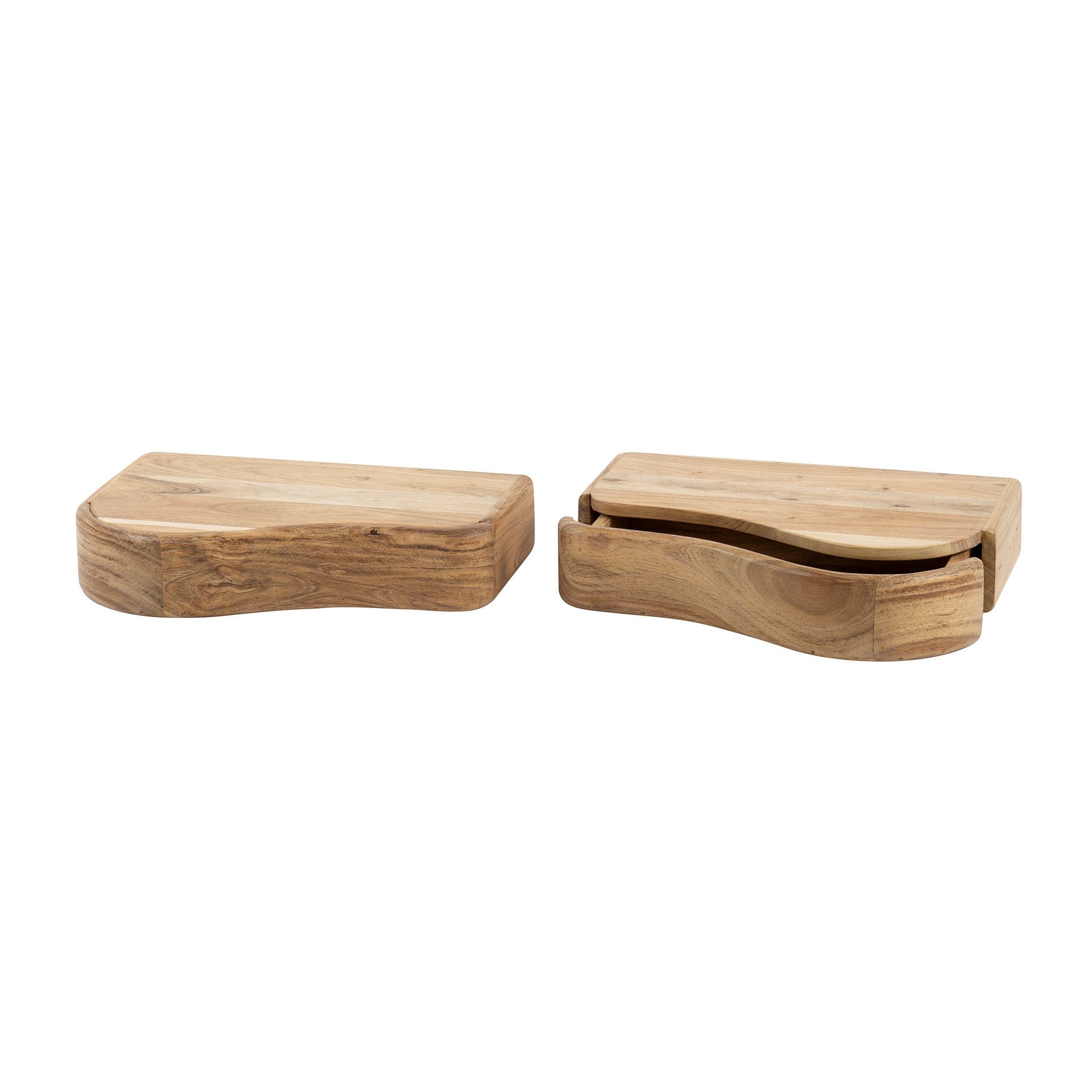 Sitheim-Europe Nachttisch Organic 1 Schublade Set aus 2 links+rechts / Massiv Akazie (2er Set, 2er Set)