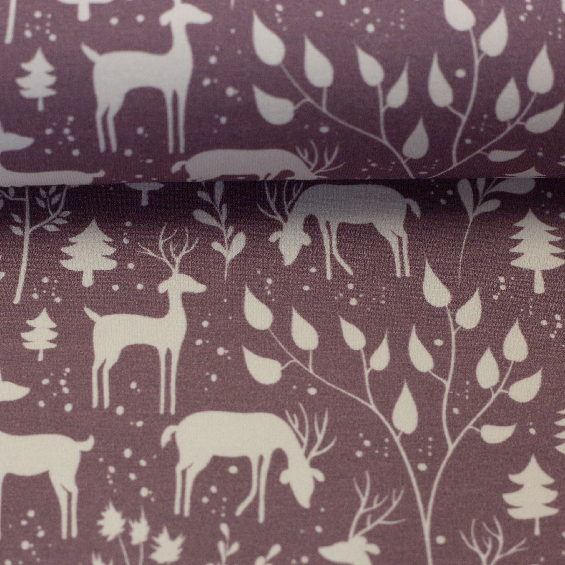 Thumbnail - larissastoffe Stoff Kinder Jersey Stoff Meterware Swafing Rehe Hirsche, flieder/weiß, Meterware, 50 x 155 cm