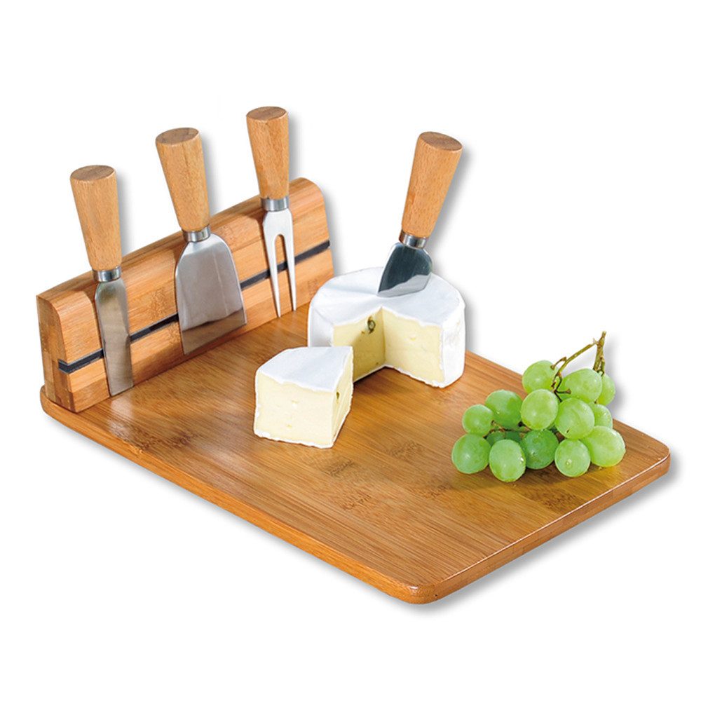 KESPER® Käsebrett Käse-Servierbrett mit 4-teiligem Käsemesser-Set, Bambus, (nachhaltig, robust und langlebig), Hochwertiges Käseschneidebrett aus Bambus