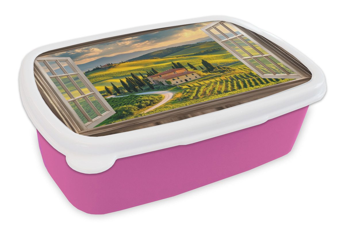 MuchoWow Lunchbox Ansichten - Toskana - Landschaft - Sommer, Kunststoff, (2-tlg), Brotdosen, Lunch Box, Brotbox für Kinder und Erwachsene