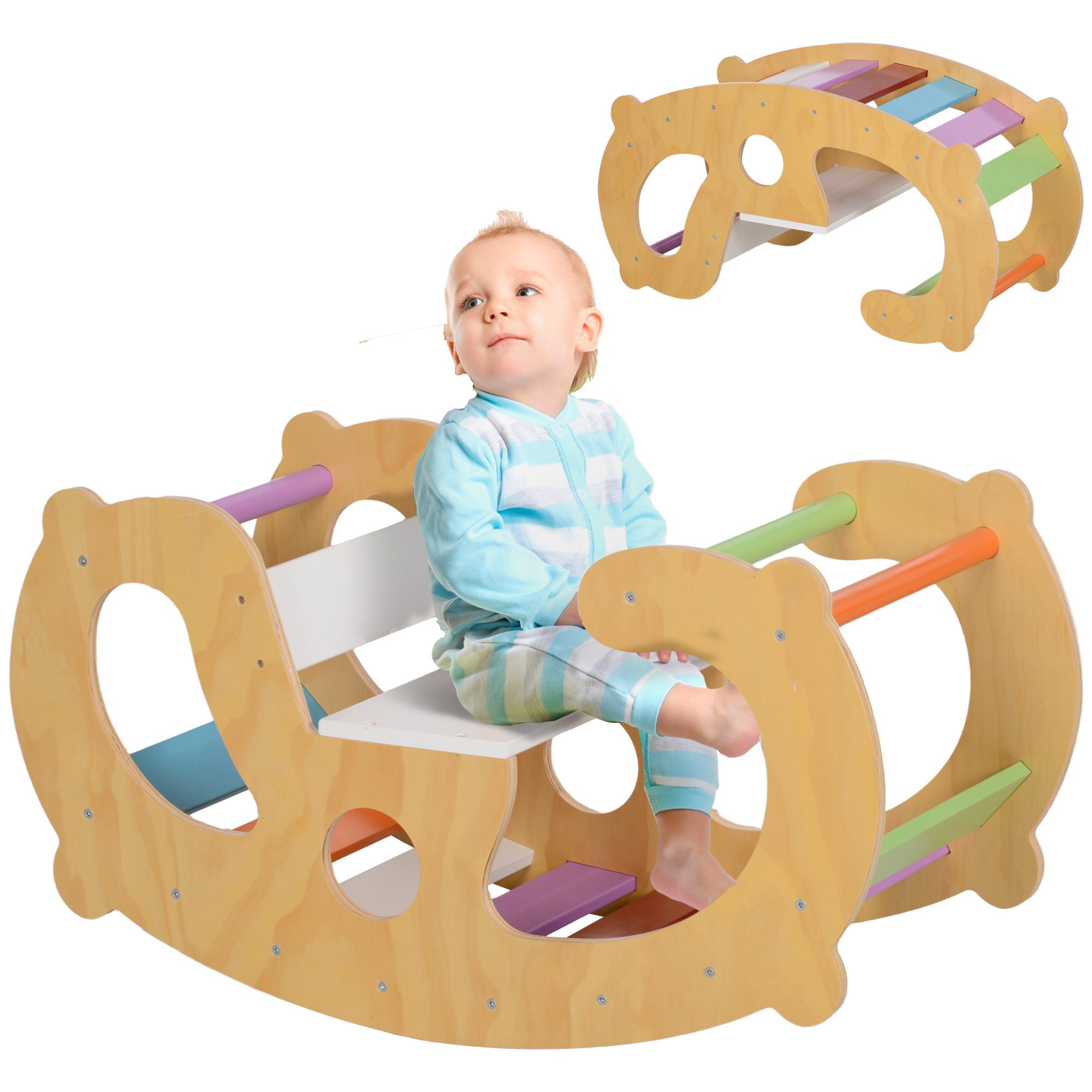 AIYAPLAY Klettergerüst 2 in 1 Set mit Schaukelstuhl, aus Holz