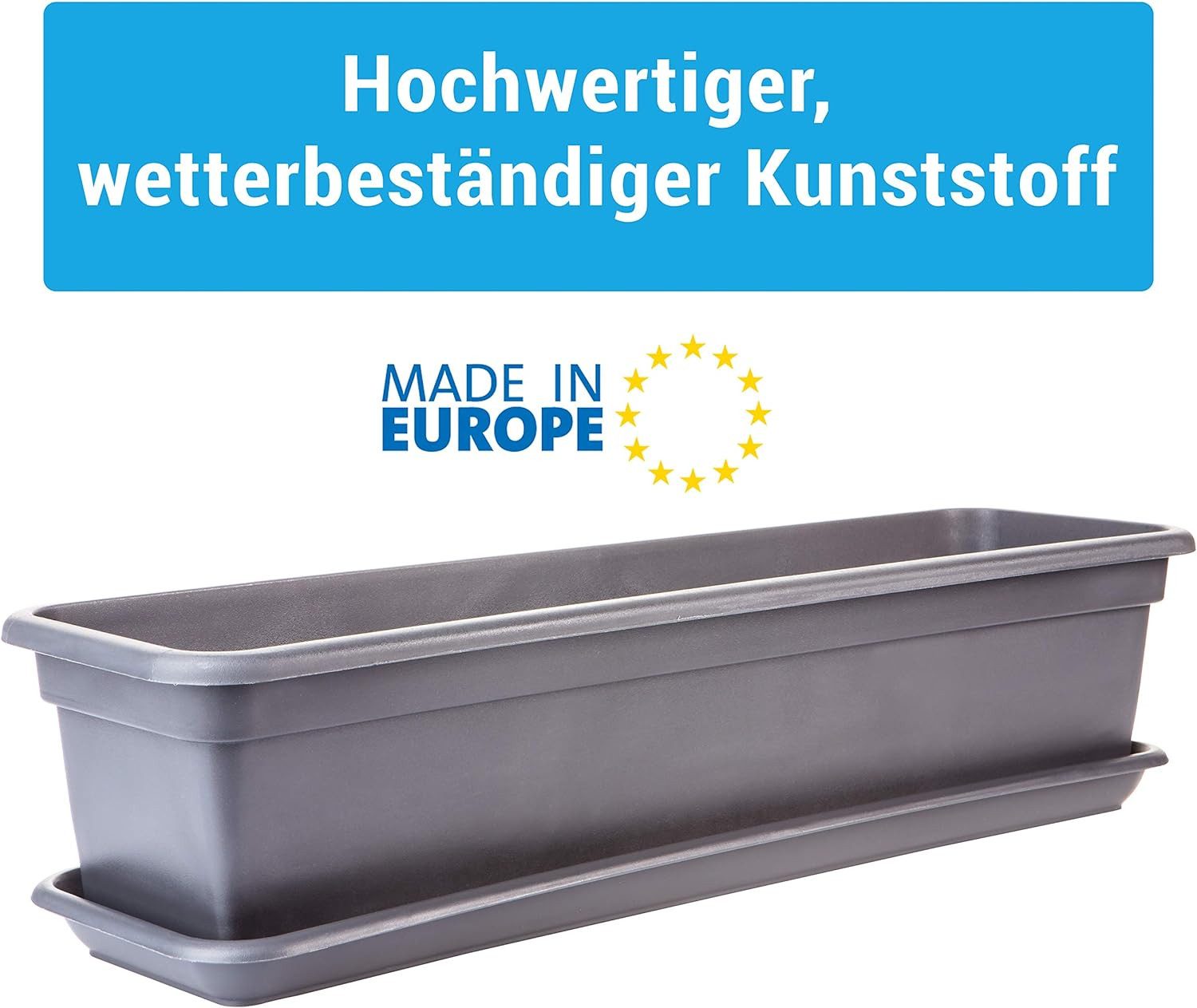 2friends Blumenkasten 4er-Pack, mit Untersetzer aus Kunststoff 80T x 17B x 14H cm, Balkon Blumenkasten Anthrazit