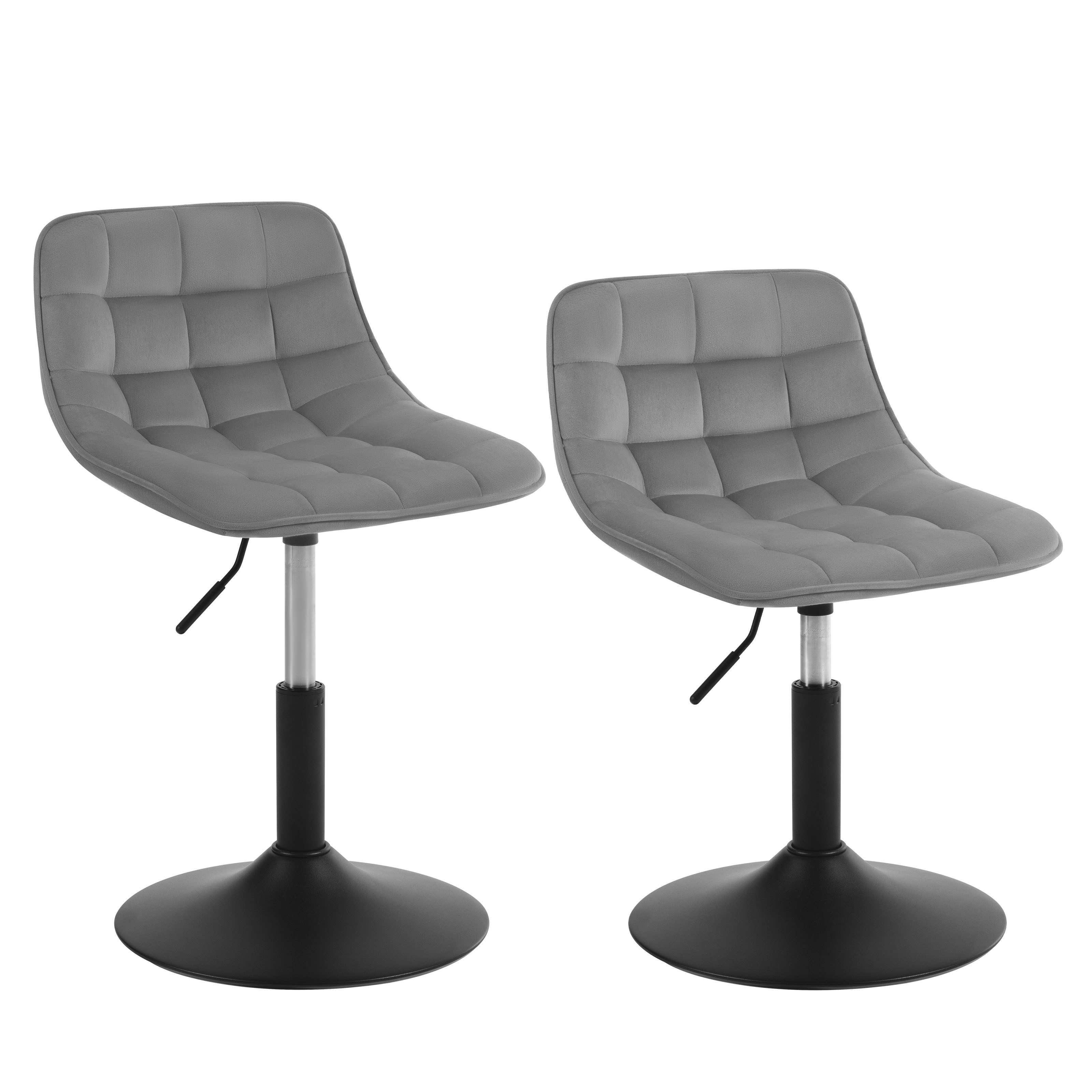 Woltu Barhocker (2 St), 360° Schwenken Samt Sitz 38-49.5cm Hoch hellgrau