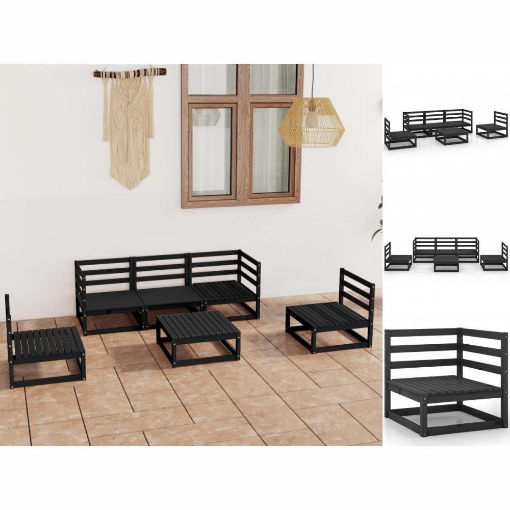 vidaXL Garten-Essgruppe 6-tlg Garten Lounge Set Schwarz Massivholz Kiefer Holz Sitzgruppe Set