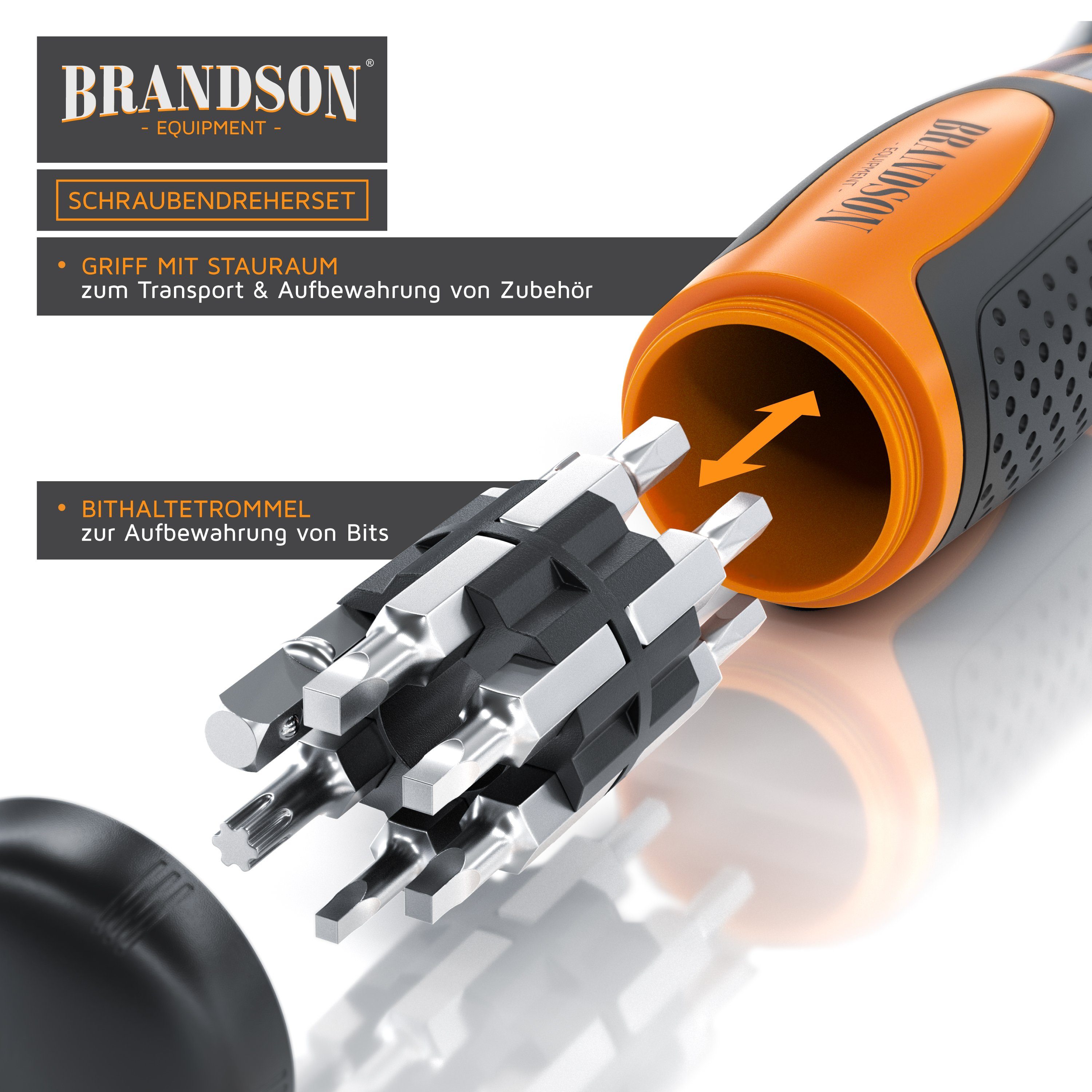 Brandson Bit- und Steckschlüsselset Schraubendreher + Nüsse, 29 Bits, 14 Steckschlüssel, Torx, Set, 1-St., 46 teilig, Innensechskant, Schlitz, Kreuzschlitz, Rat – Bild 4 von 5