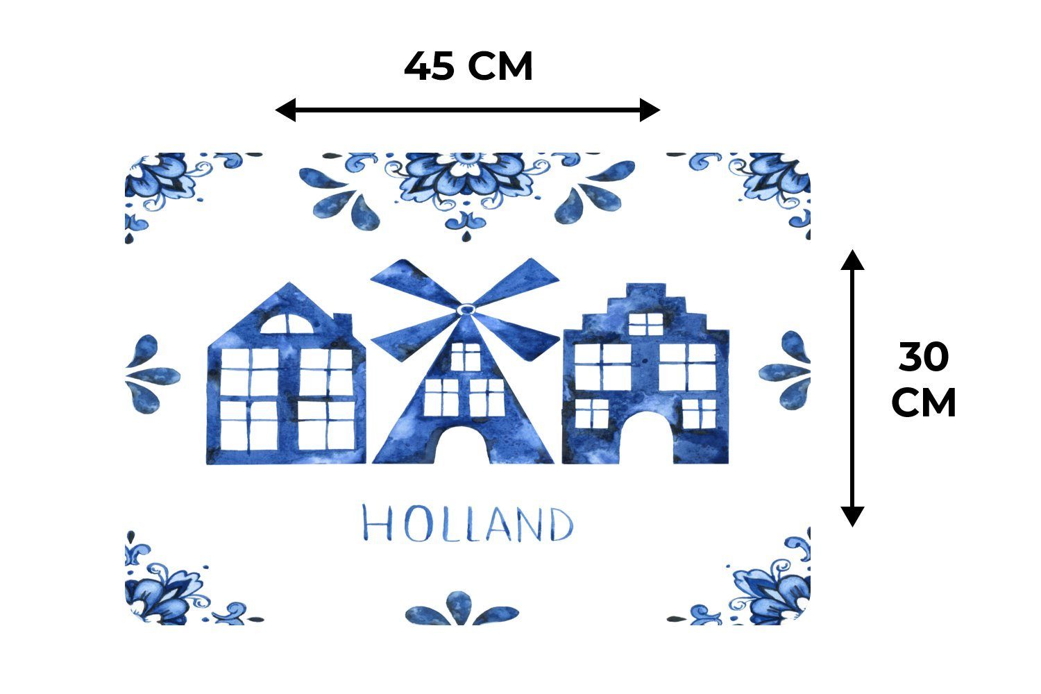 Platzset, Delfter Blau Platzmatte, - Platzset, - Schmutzabweisend MuchoWow, Windmühle Tischmatten, Platzdecken, (6-St), Haus